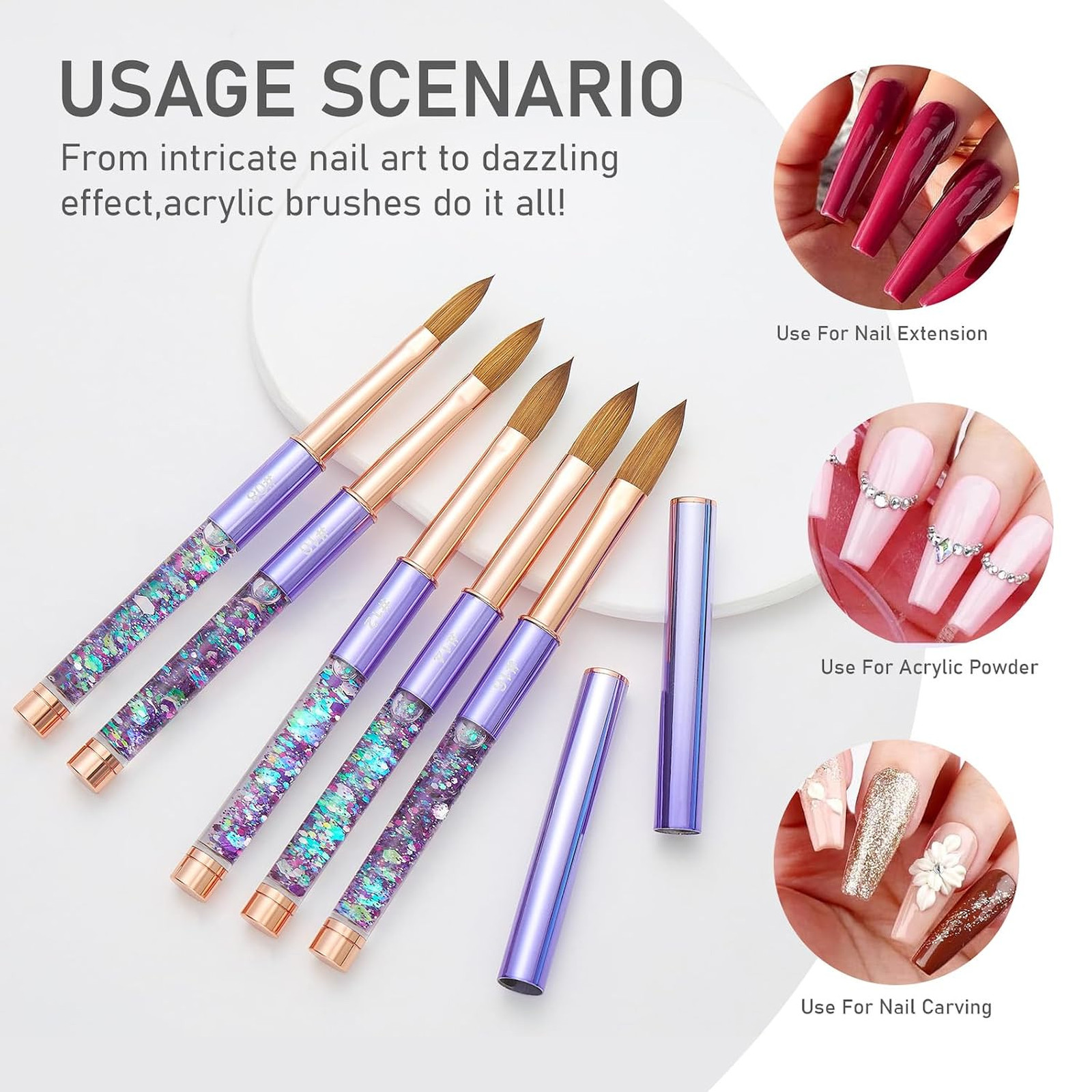 Acrylic Nail Brush Size #08, Kolinsky Nail Art Brushes, Oval Handle, Manicure