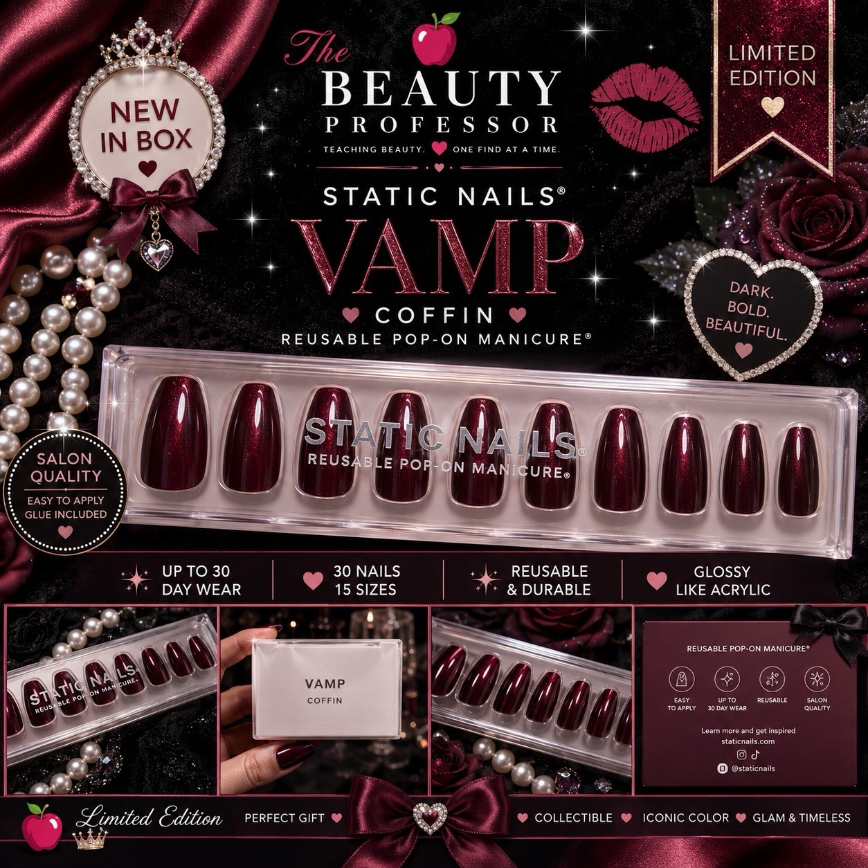 🖤 Static Nails Vamp Coffin NEW 🍷