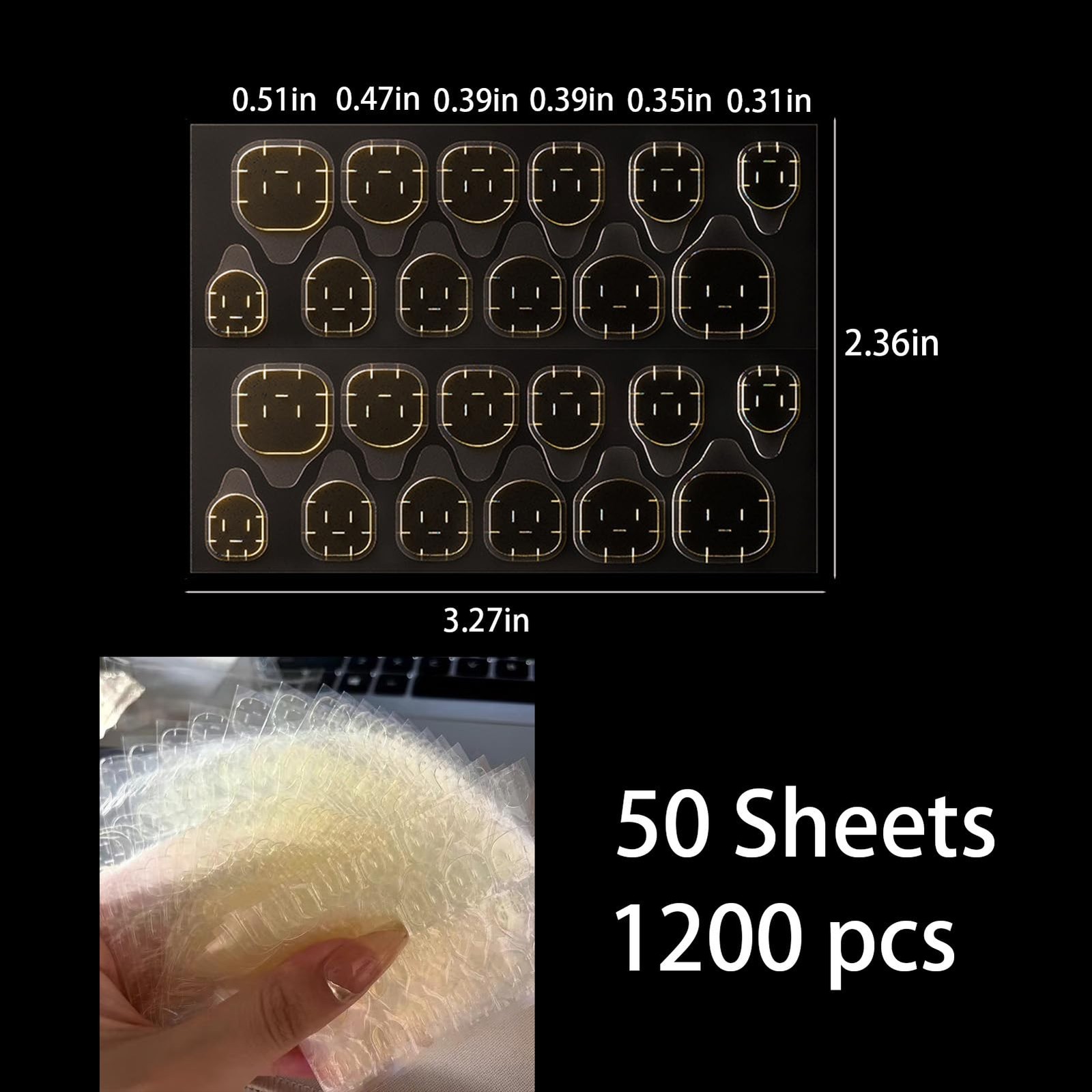 1200 Pcs 50 Sheets Nail Adhesive Tabs Nail Glue Stickers for Press ons Adhesi…