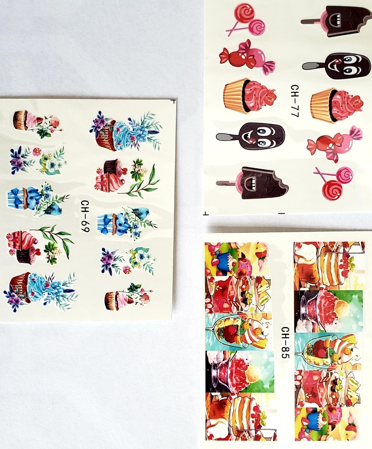 3 sheets Ice Cream Candy Fruit Berries Nail Sticker Nail Art Design Polish Nail