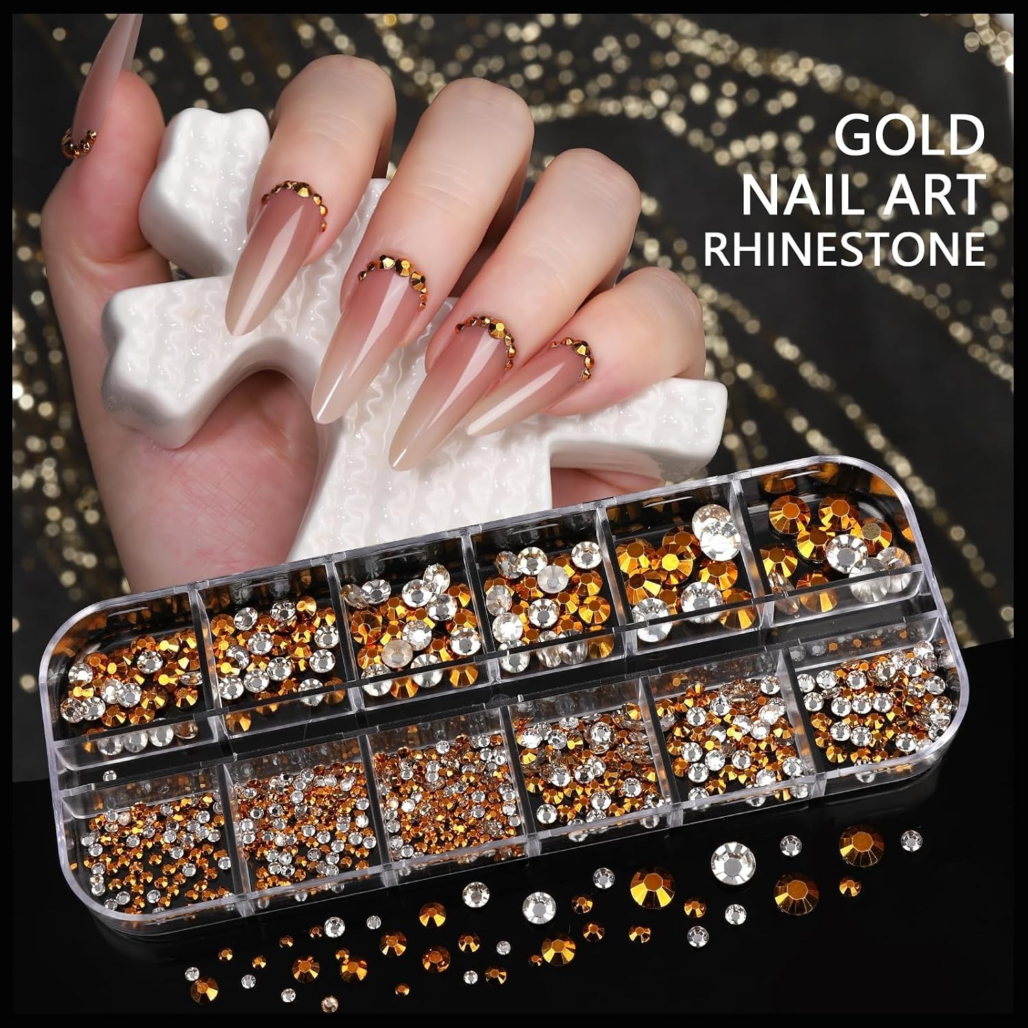 Elegant Gold Nail Charms & Rhinestones Set – 21 Unique Designs for Exquisite Art