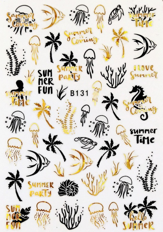 3D Sea Star Turtle Shell Oceans Day Boat Anchor Helm Palm Leaf Nail Sticker NS33