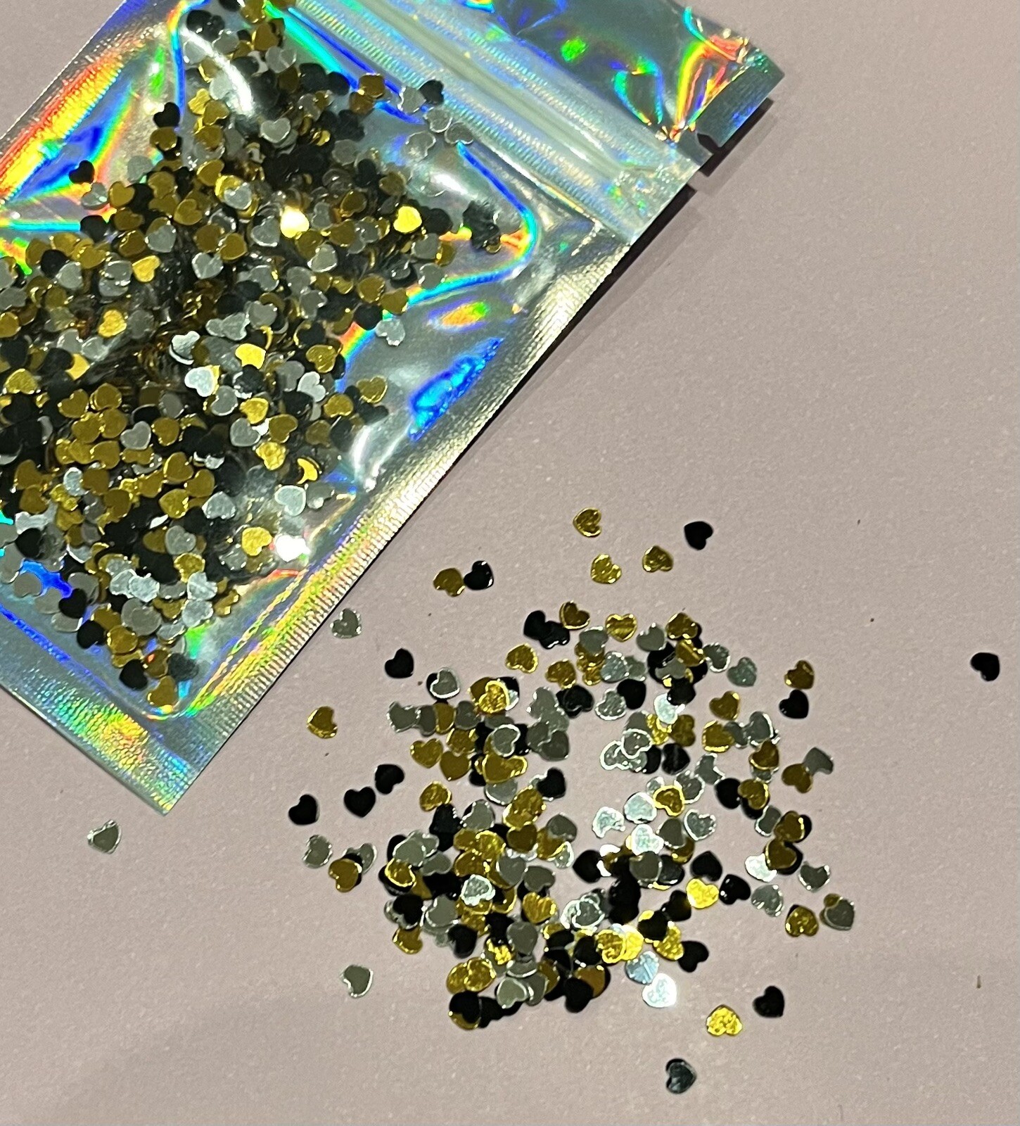 Confetti Holographic 3D Heart Glitter Nails Art Craft Black Silver Gold shinny
