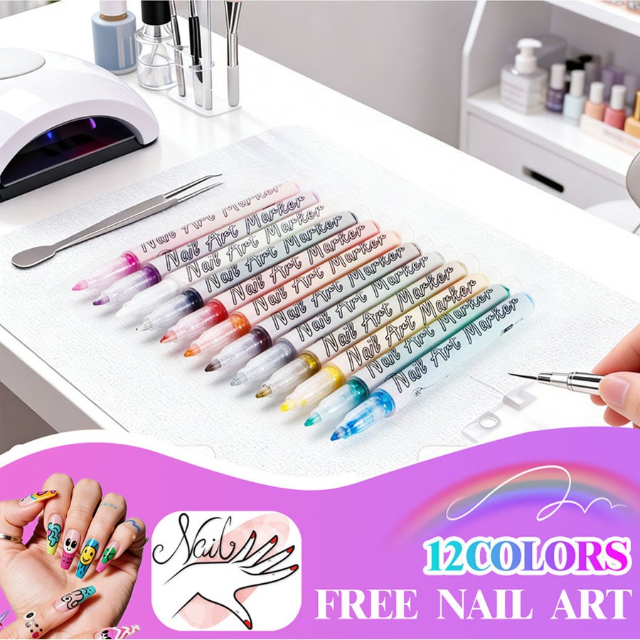 12-Color Nail Art Pens Set,Latest New DIY Nail Art Markers Drawing Painting Line