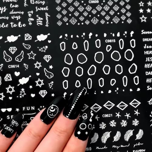 30 Sheets Silver Nail Art Stickers 3D Self Adhesive Sliver Line Nail Style-6