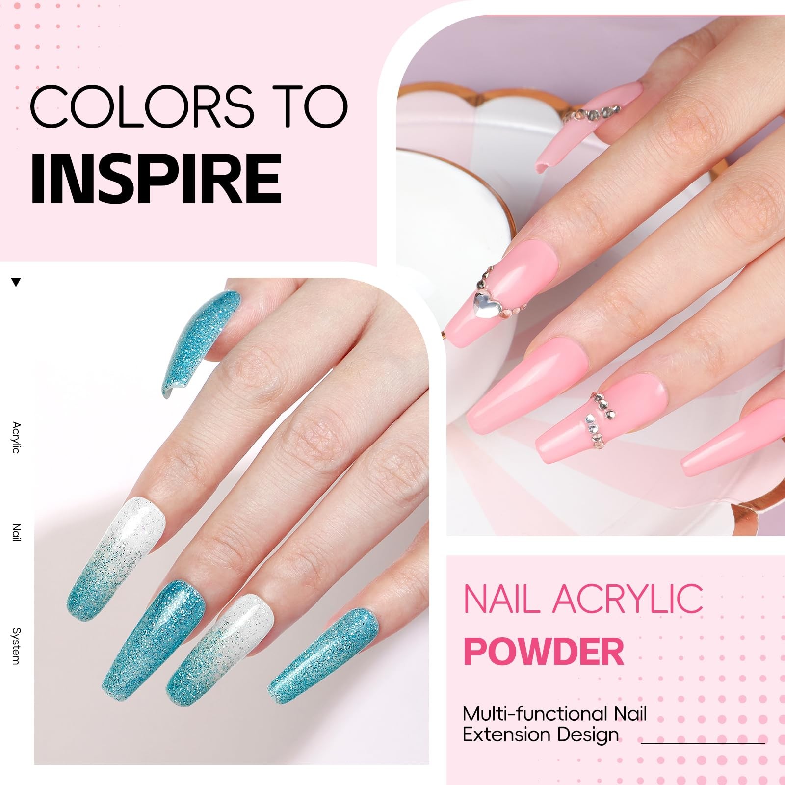 58 Piece Acrylic Nail Kit With Drill UV Light Glitter Powder Set For Home Salon