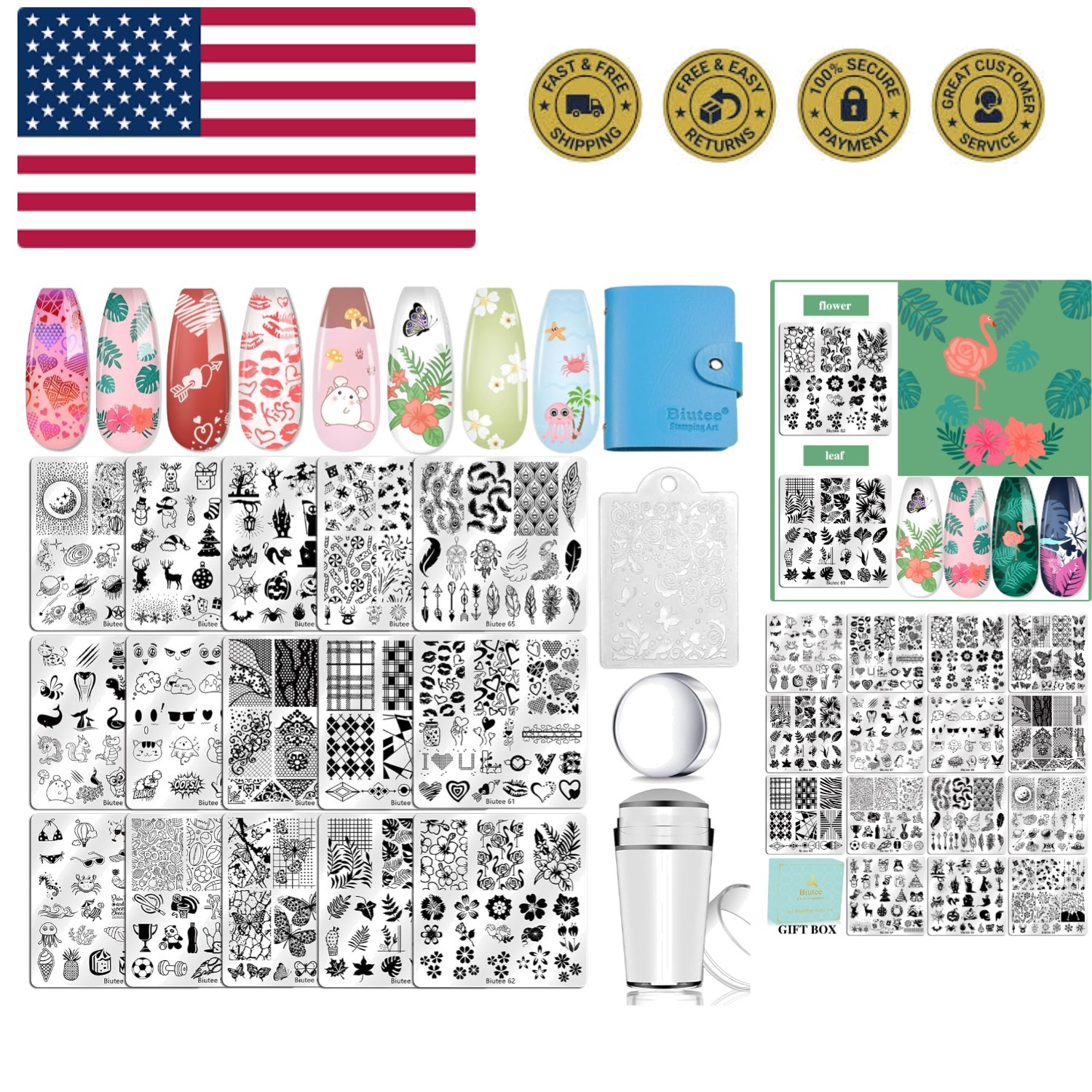 Nail Stamping Plates Set 15PCS Nail Art Stamper Scraper Nail Art Stamping Kit…