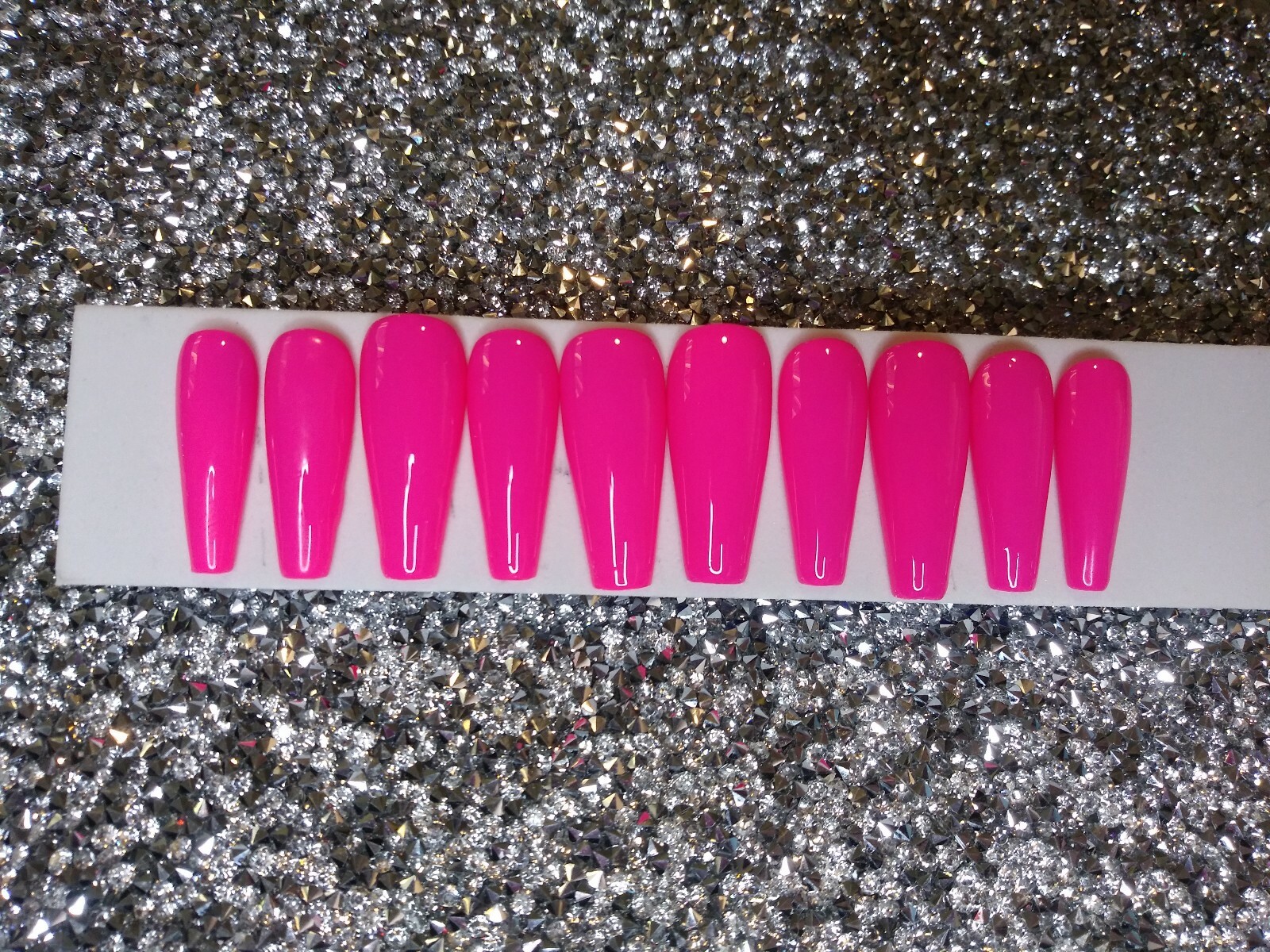 Bright Neon pink gel press on nails, long tapered ballerina any shape full set