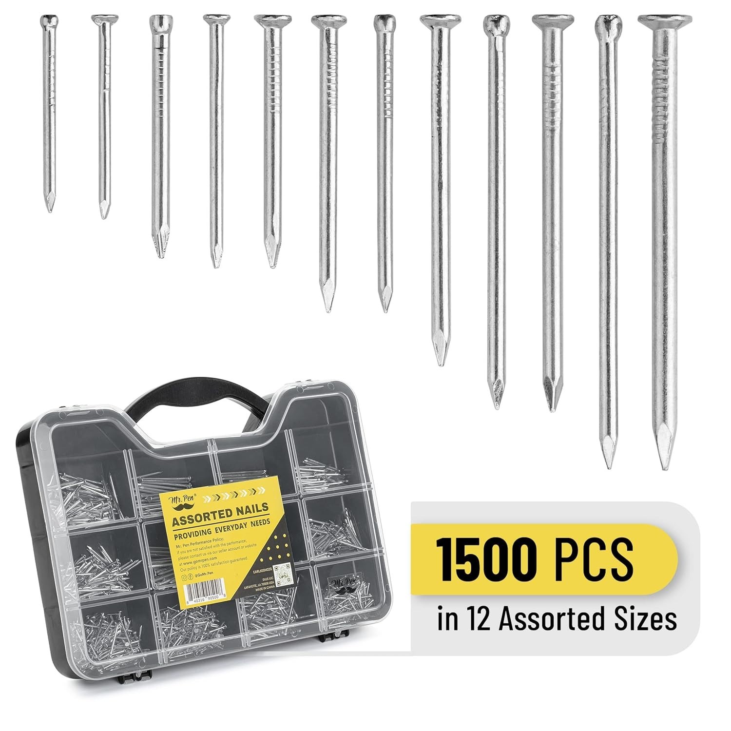Versatile Nail Kit: 1500 Assorted Flat & Brad Nails Organized for Quick Access