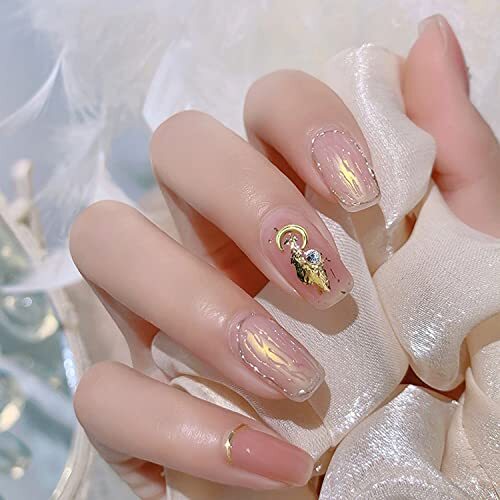 28 Grids Nail Art Decorations, Mixed Abalone Seashell Slices Pearl Bead Gold
