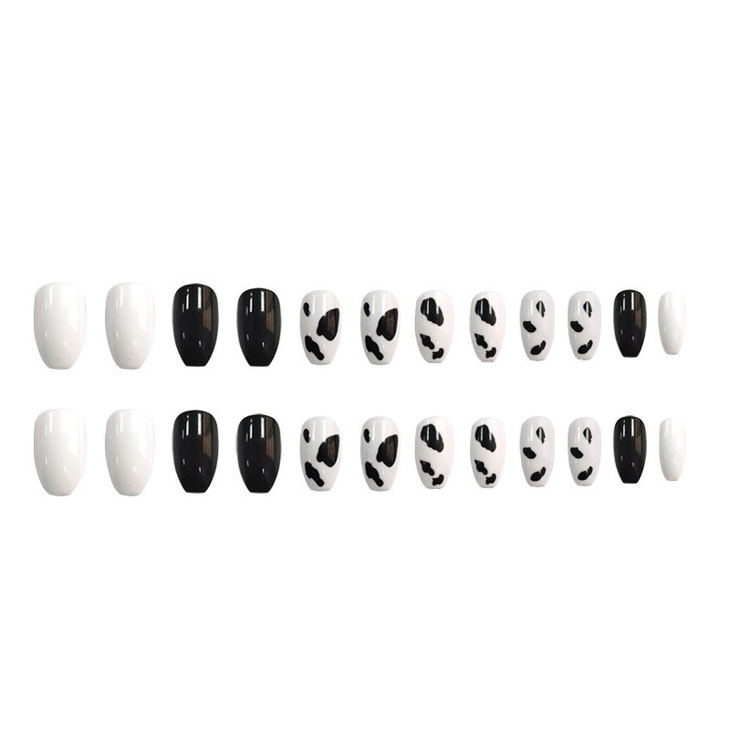 48pcs Sweet Cool Cow Pattern Wearing Armor Long T-shaped Square Nail Art
