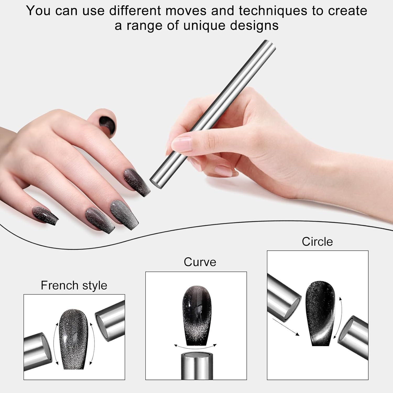 Nail Magnet Tool,Super Long Double-Head Nail Magnet Pens Magnet Stick 3D Magneti