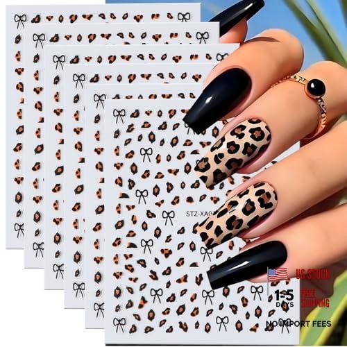 Leopard Print Nail Art Stickers 3D Self-Adhesive Brown Bow Nail Art Sticker-4