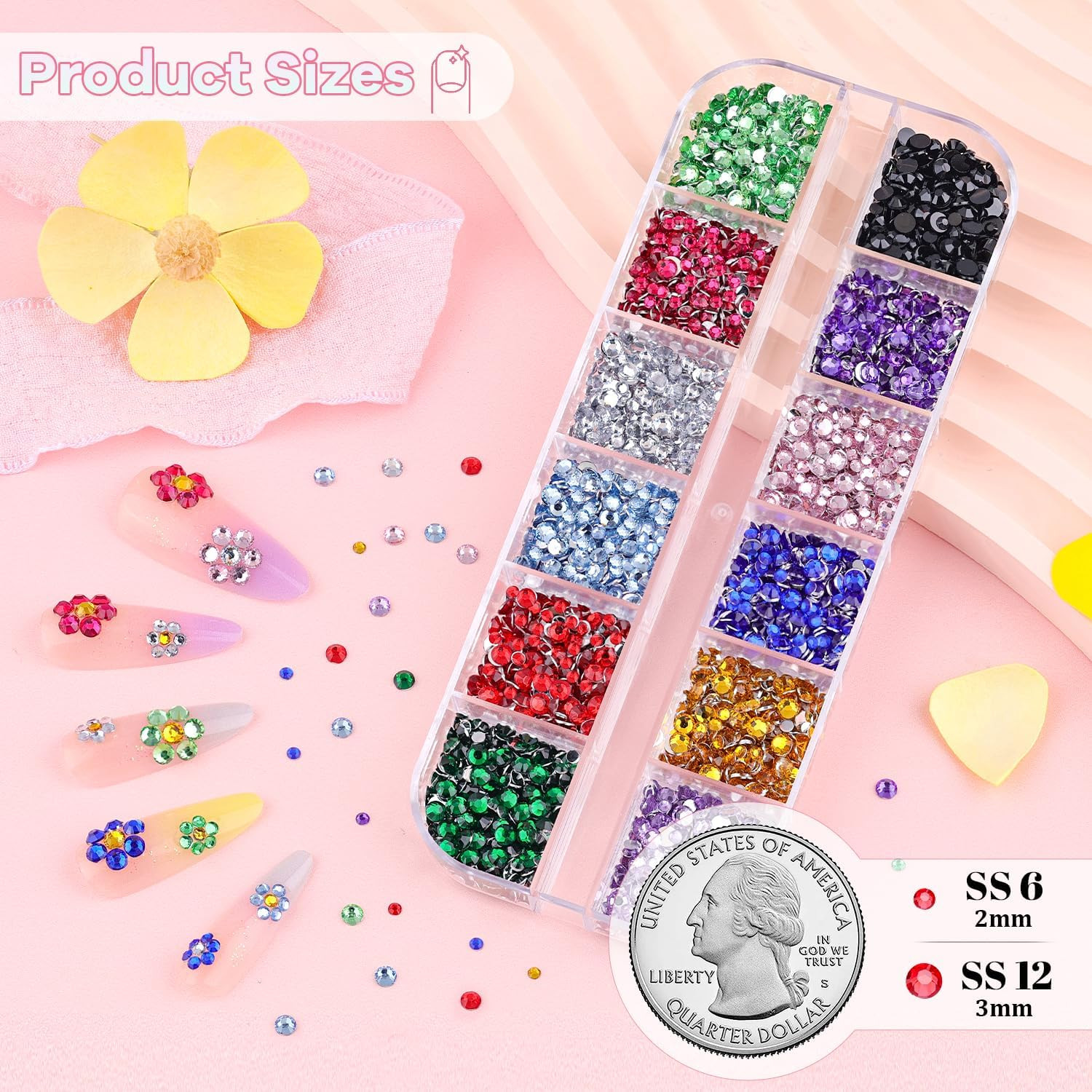 10000Pcs Small Resin Rhinestones for Nail Art, Colorful 2/3MM Flatback Bedazzlin