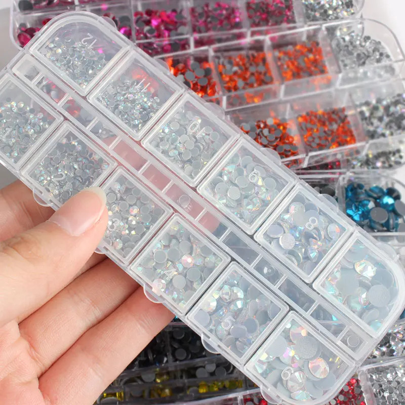 New Box Set 36 Colors 12 grid box Hotfix rhinestone 1200pcs Flatback crystal