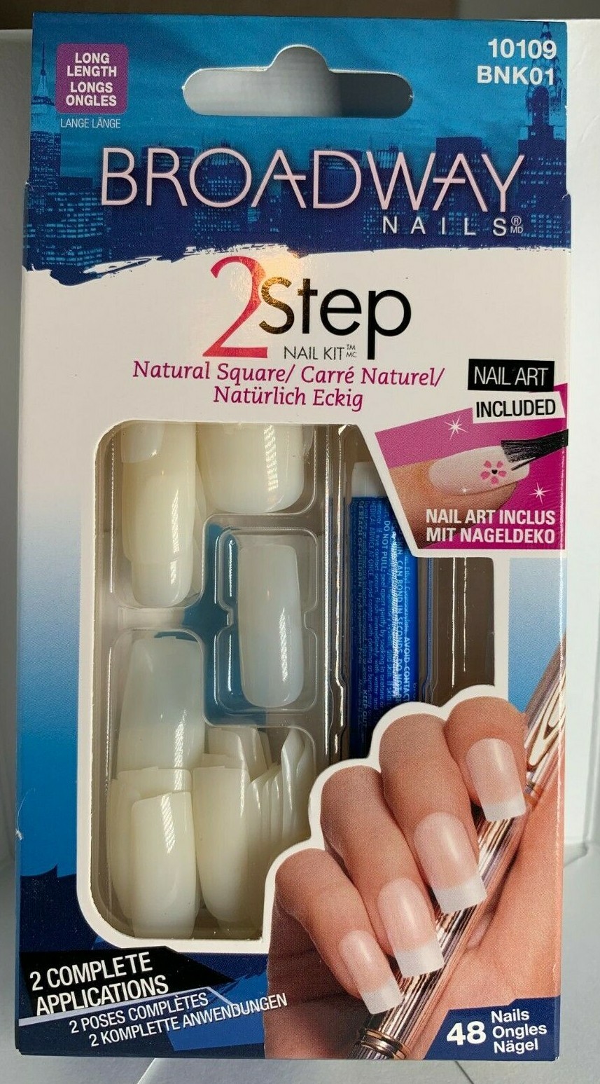 Broadway Long Size Glue on Nails 2 Step Natural Square (nail art included)