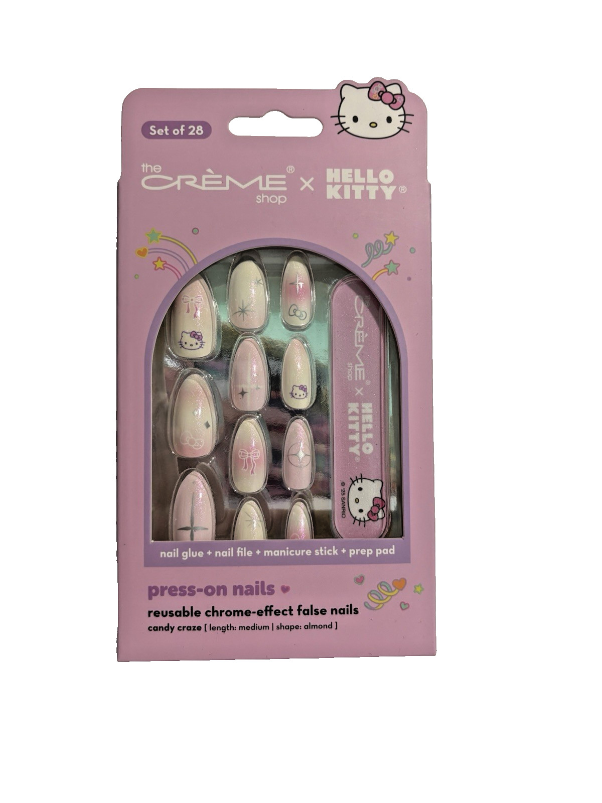 Hello Kitty The Creme Shop 28 Chrome Effect Press On Nails NEW in Box