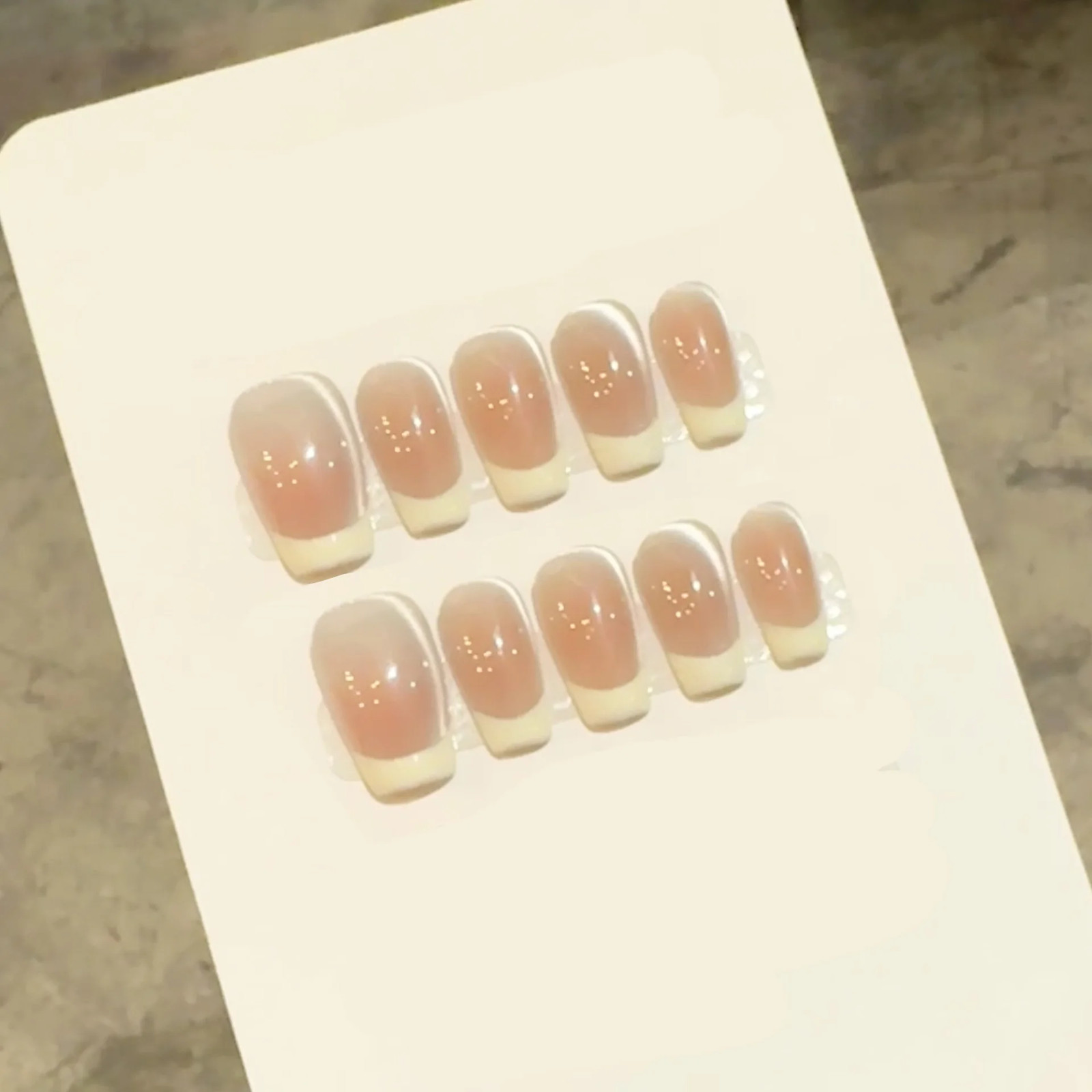 10Pcs Handmade French Cat Eye Press on Nails Ins Simple Nude Pink Sweet Girl Fak