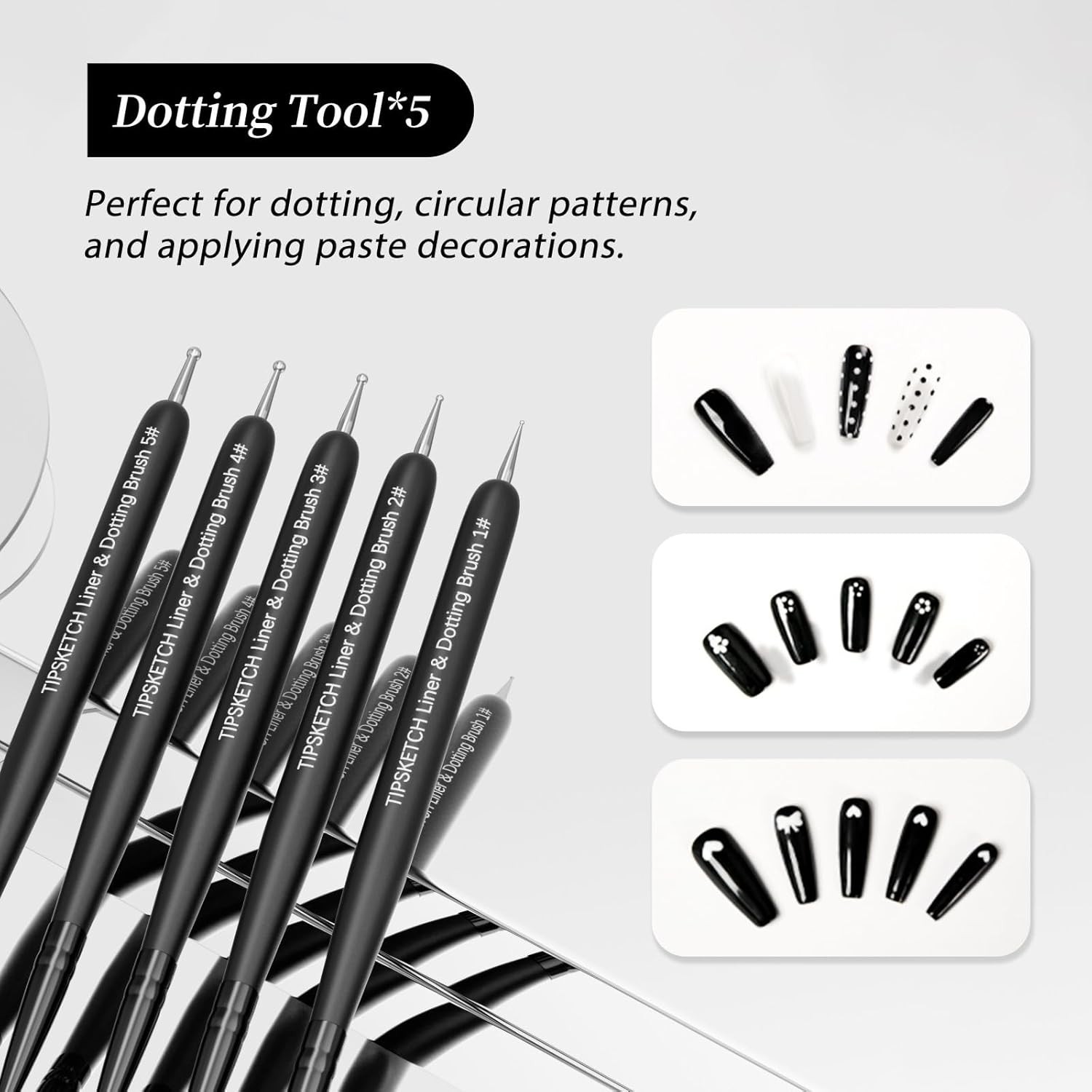 Nail Art Liner Brushes 5Pcs with Caps & Bag,Double‑Ended Thin Liner & Dotting…