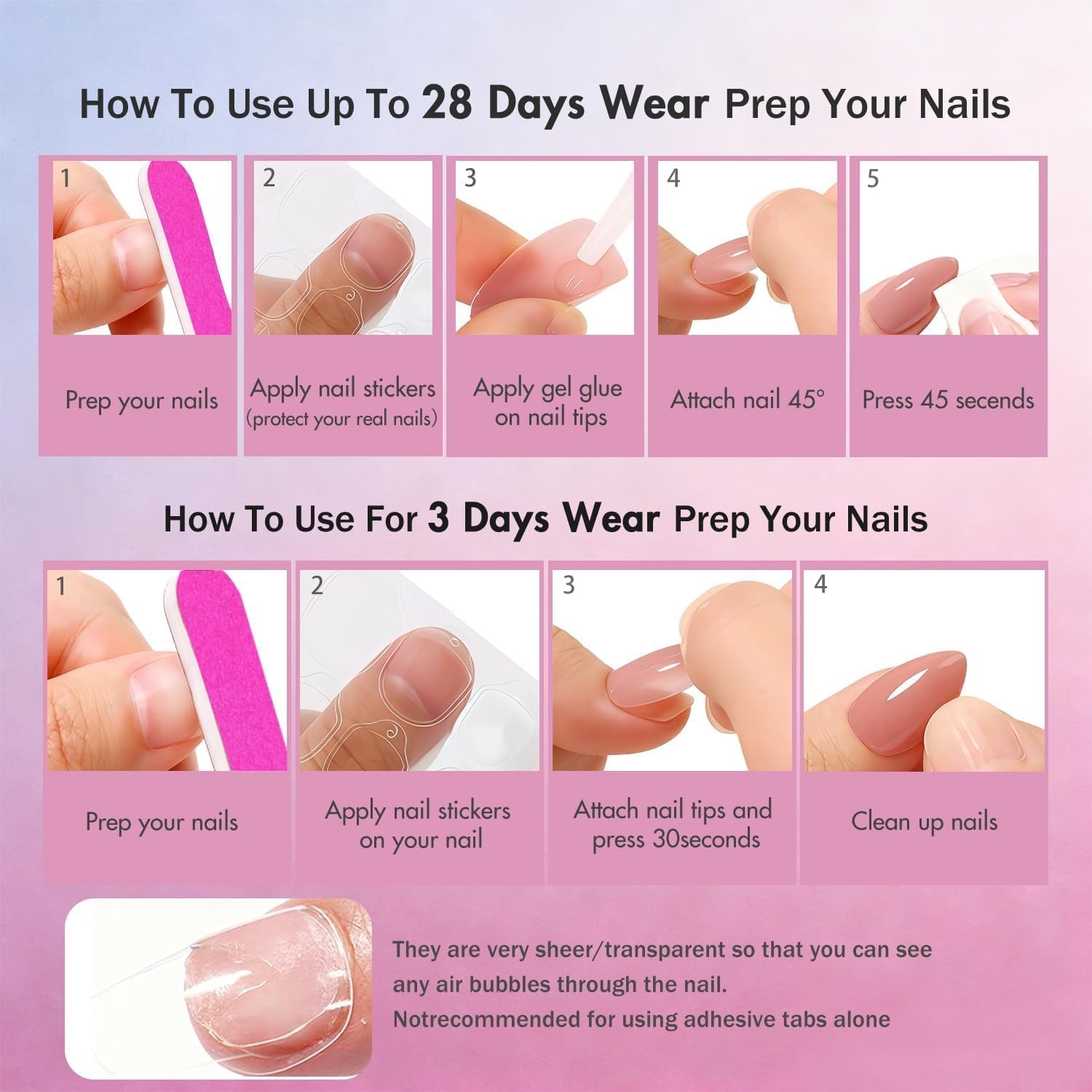 Chrome Ombre Lilac Press on Nails Short Almond, Shiny French Fake Nails with …