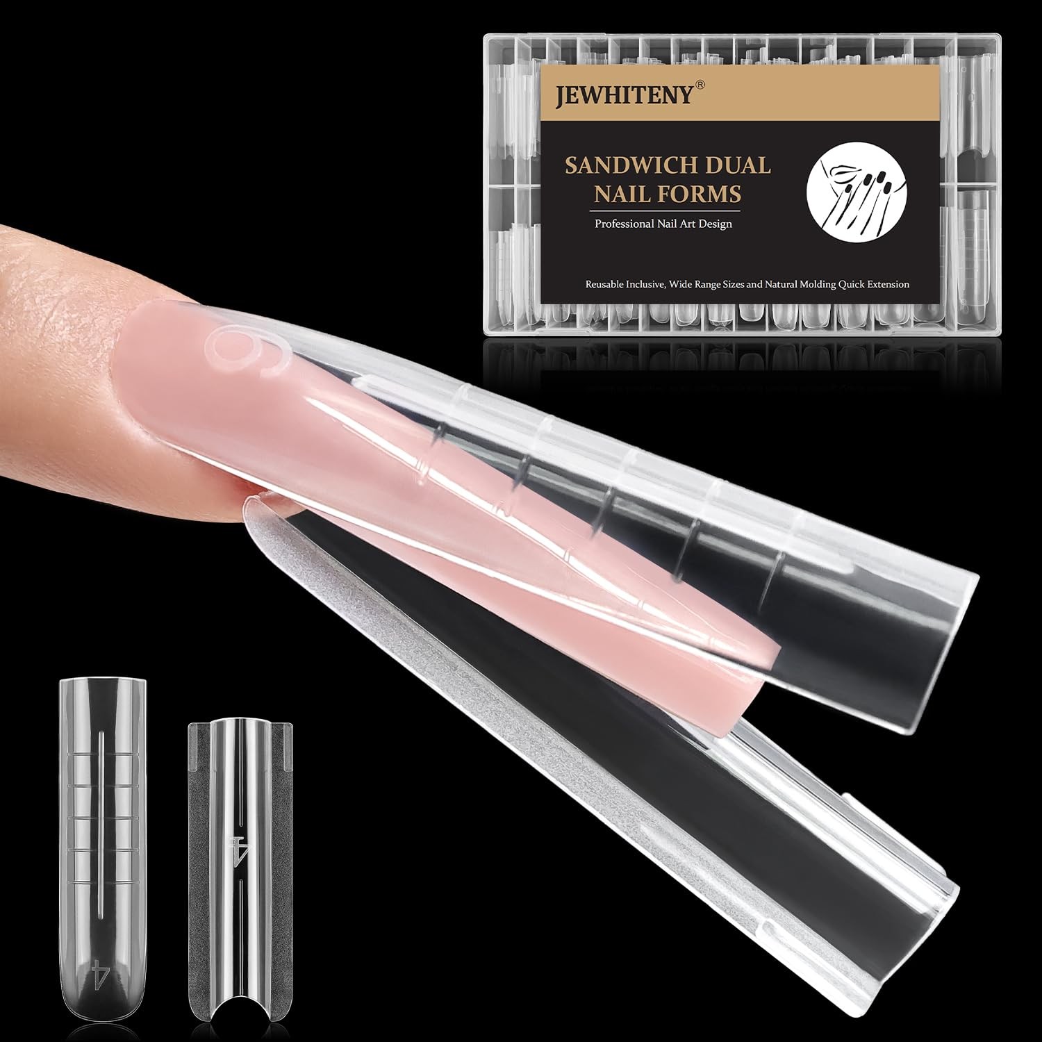 JEWHITENY 140 PCS Sandwich Nails Dual Forms:Long normal, Long Square-SMZ-03