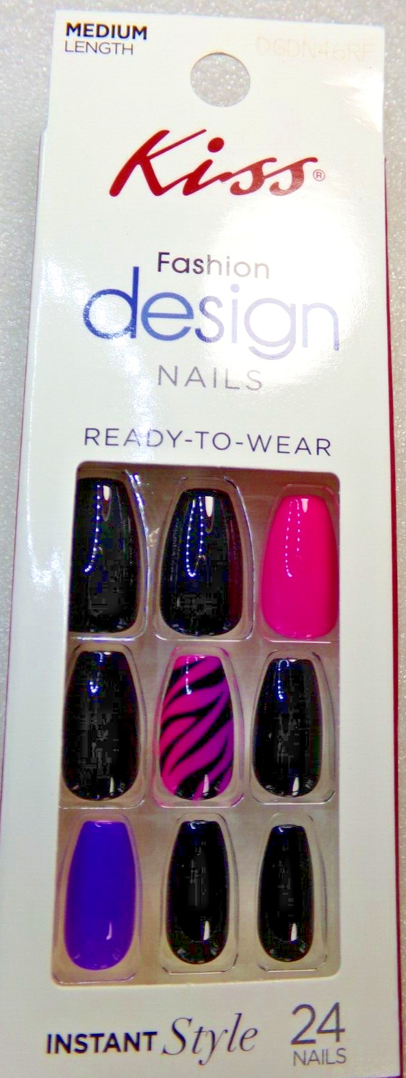 KISS NAILS GLUE ON Medium, Shiny Purple , Black, Pink
