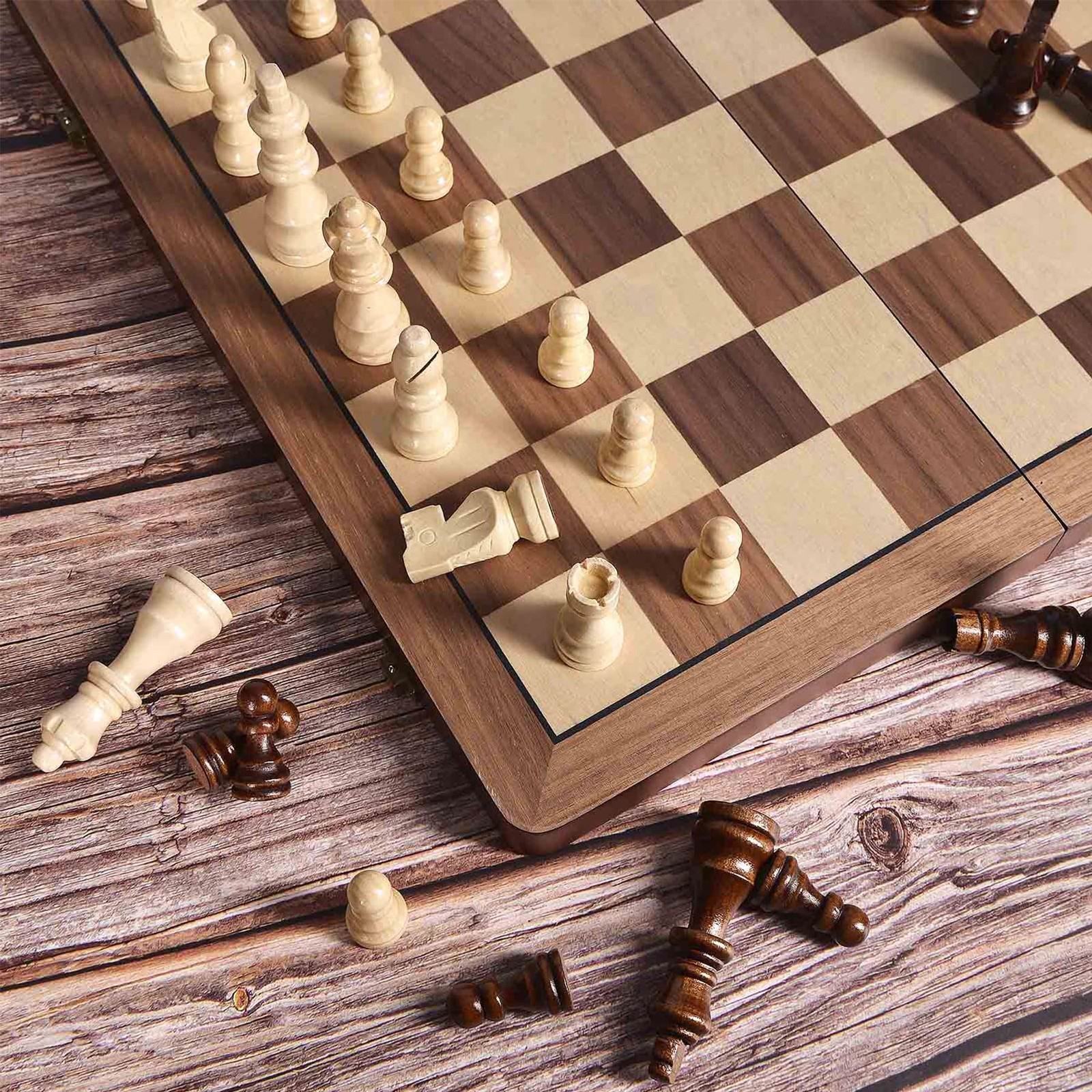 ELONGDI 15″ Wooden Chess Set with Magnetic 15.4 x x 0.95 inches, Walnut