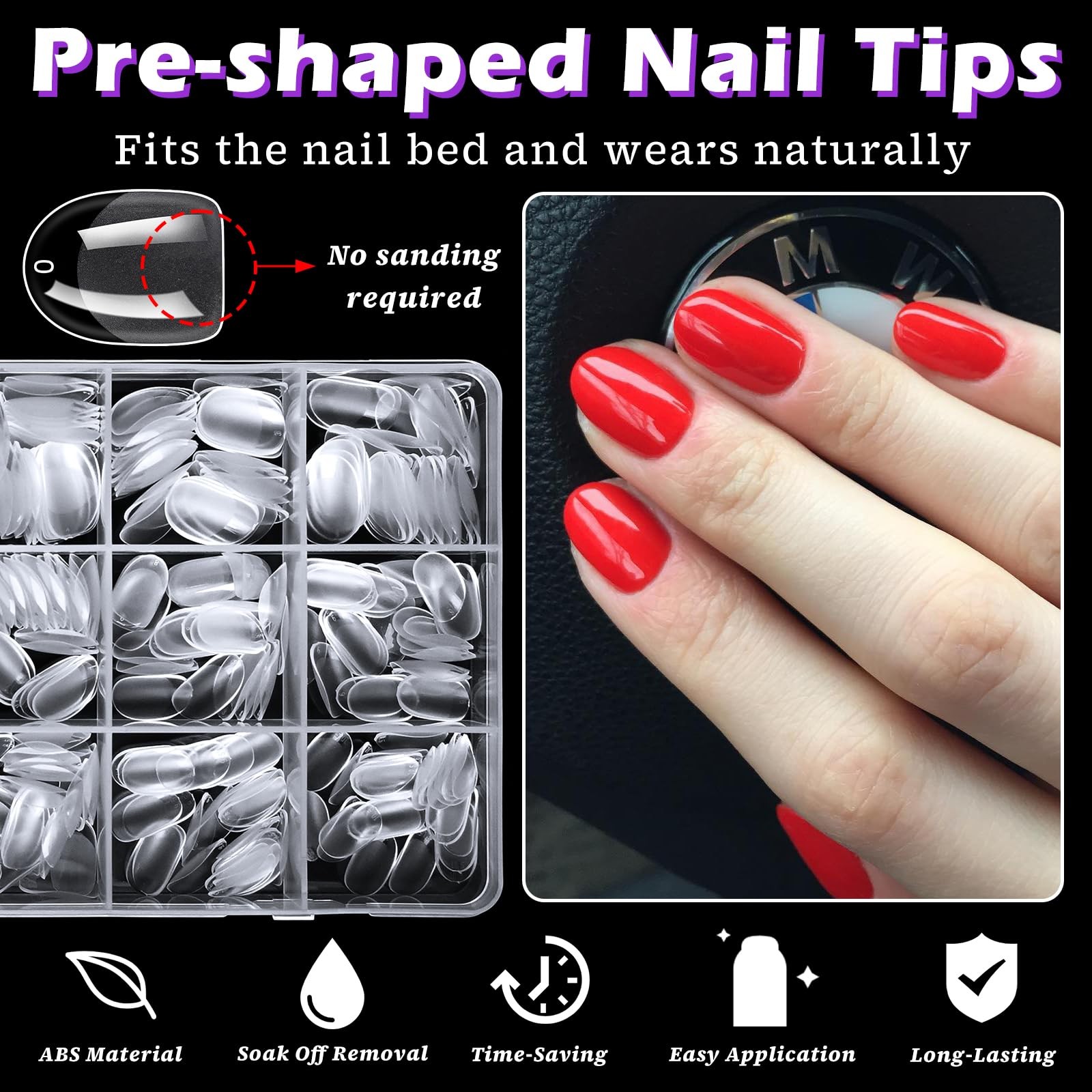 LoveOurHome 360pc Extra Short Oval Nail Tips Clear Fake Short,