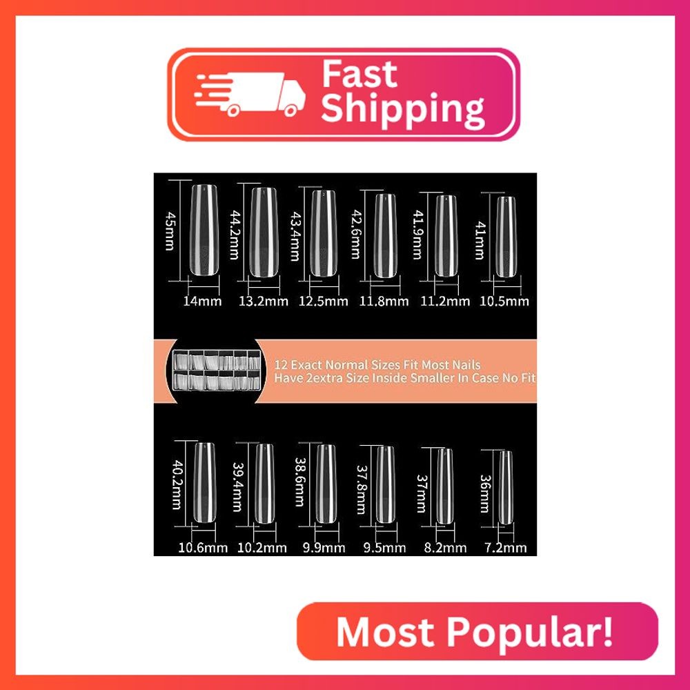 KOXXIAMOQ 240 Pcs Square Clear Extra Long No C Curve Nail Tips, XXL Tapered Squa