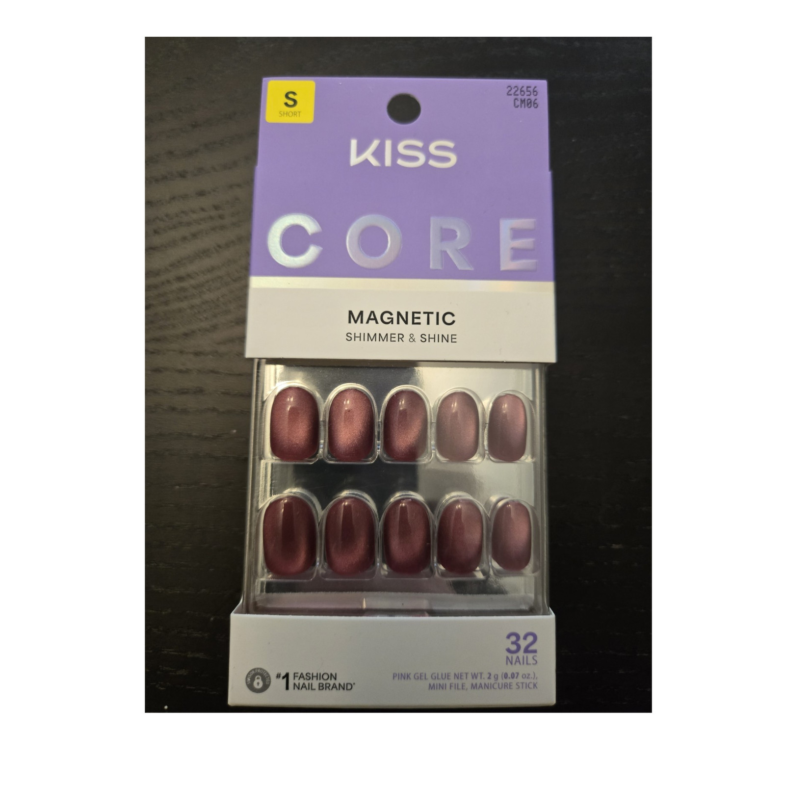 Kiss Magnetic Shimmer Burgundy Press-On Nails Oval Short 32 Count