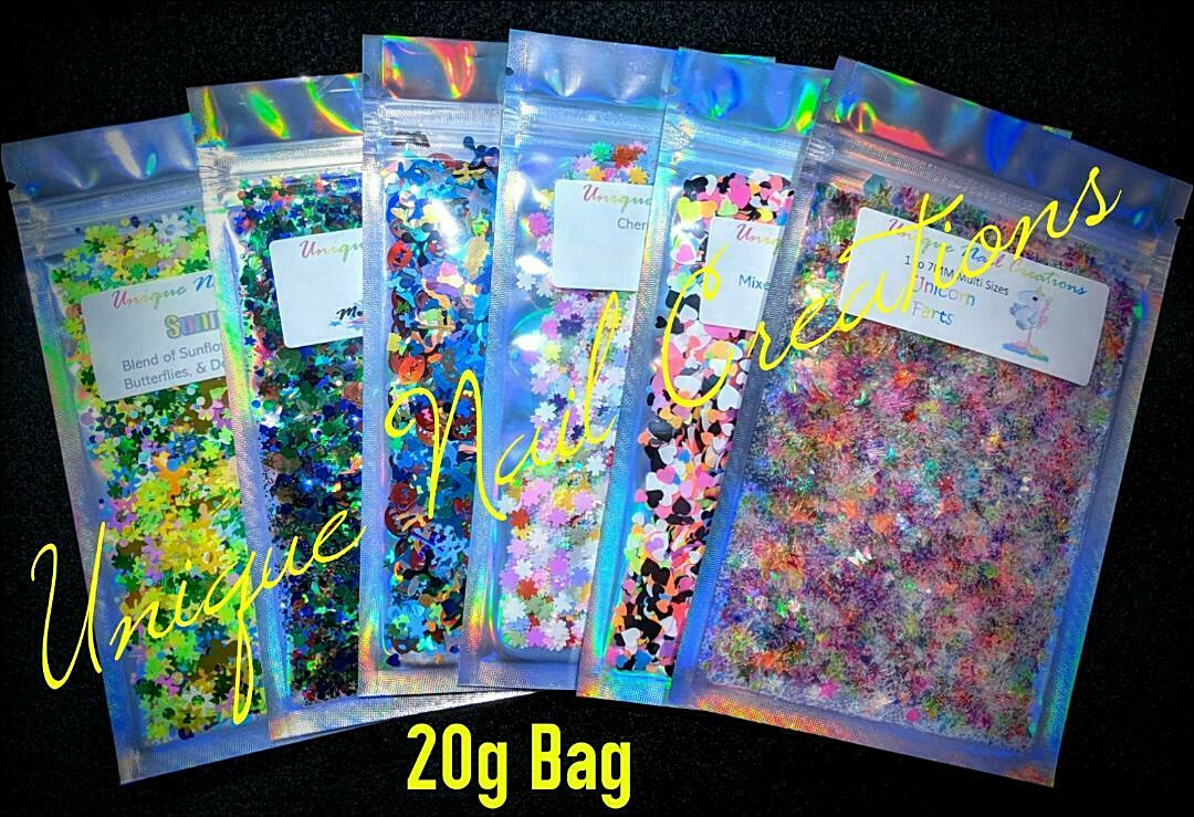 20G Bag of Multi Glitter Blends~MULTI SHAPES GLITTER~Nail•Acrylic•Gel•Body Art•