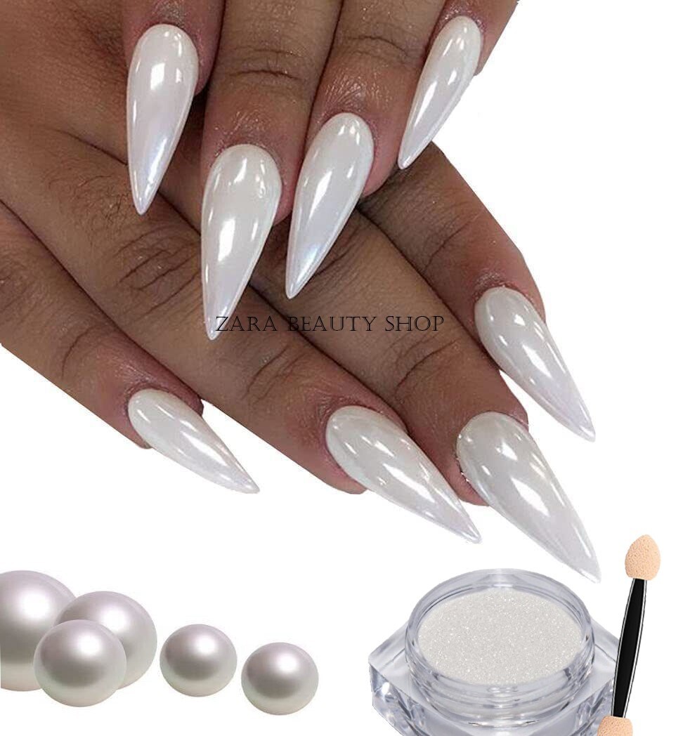 WHITE CHROME POWDER Pigment Pearl Nails Nail Art Crystal Shiny Dust Glazed Donut