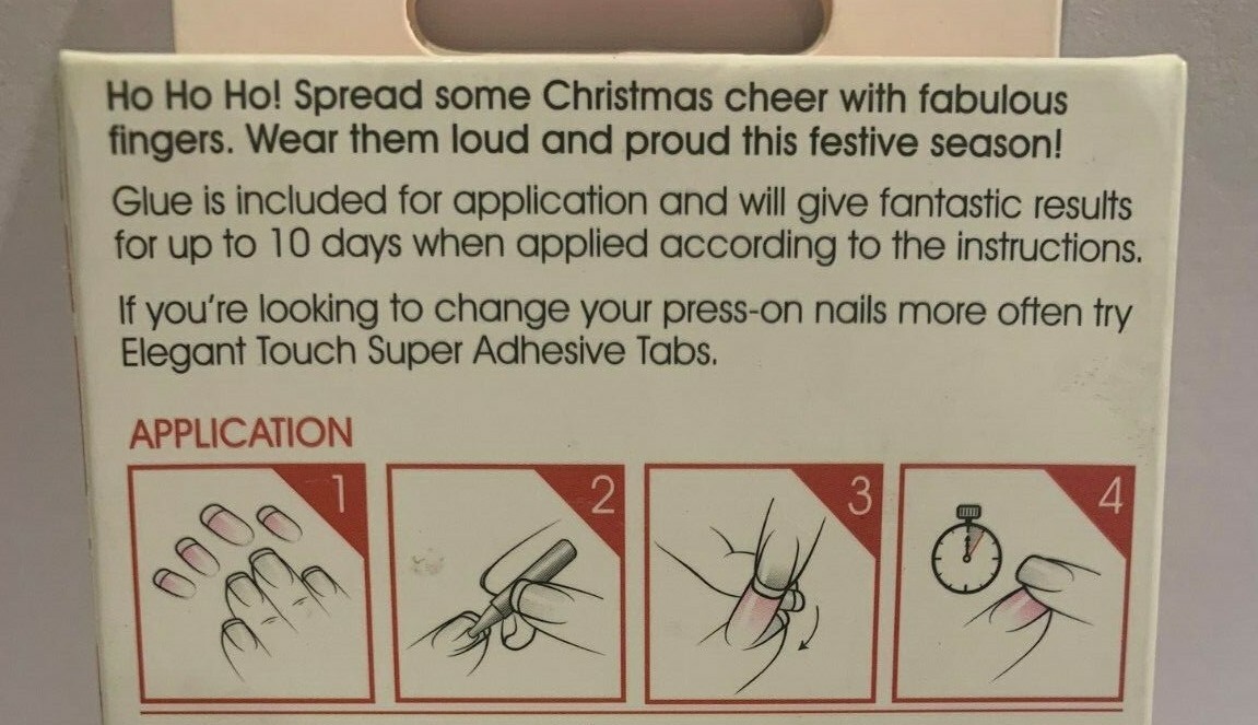 Lot Of 4 Elegant Touch SNOW FAKE – 24 Pack Nails 10 Sizes, Glue, Buffer