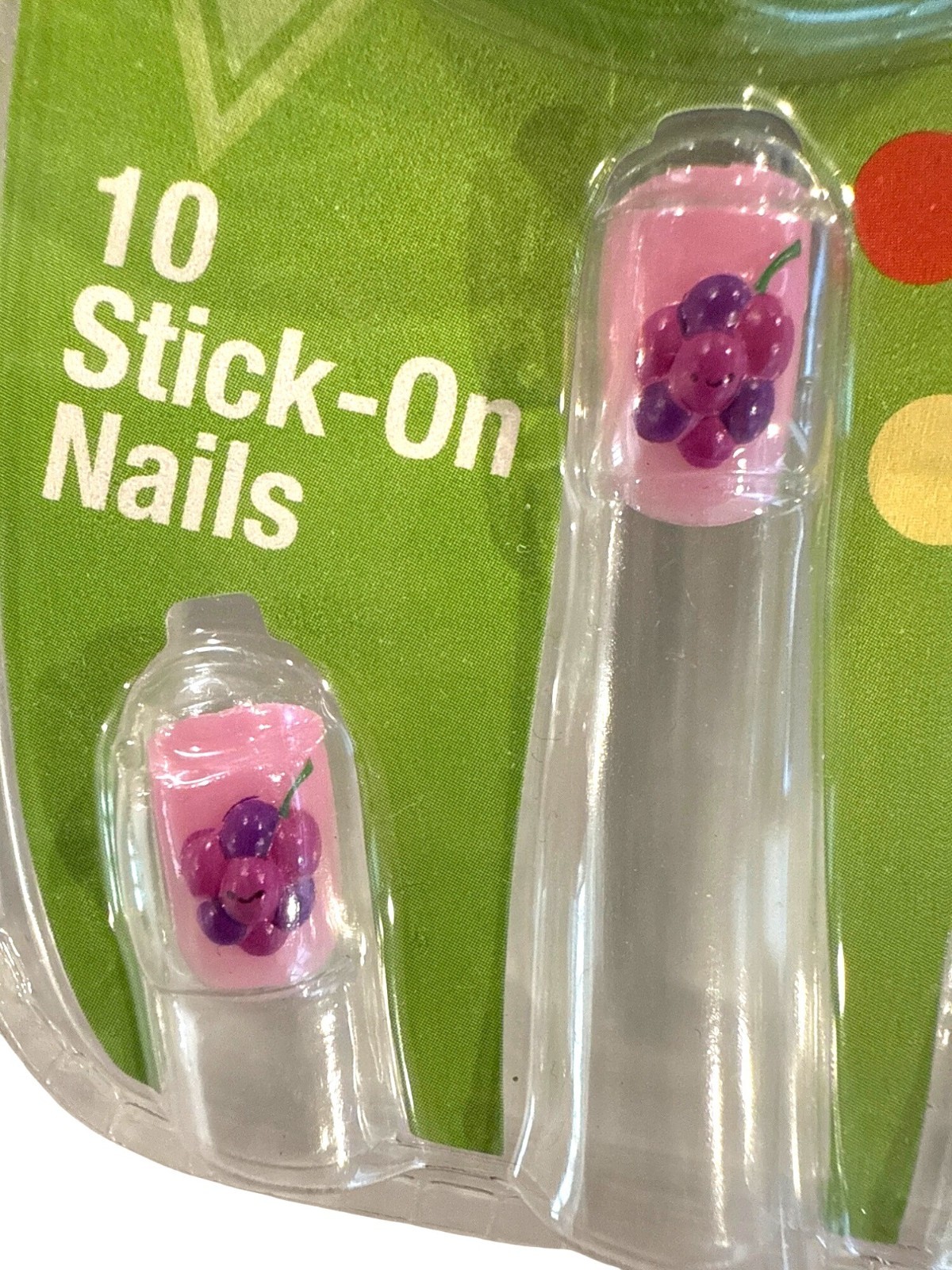 POP GRRL Nail Charms 10 Press-On Nails Purple+Lavender+White+Orange GRAPES+DOTS