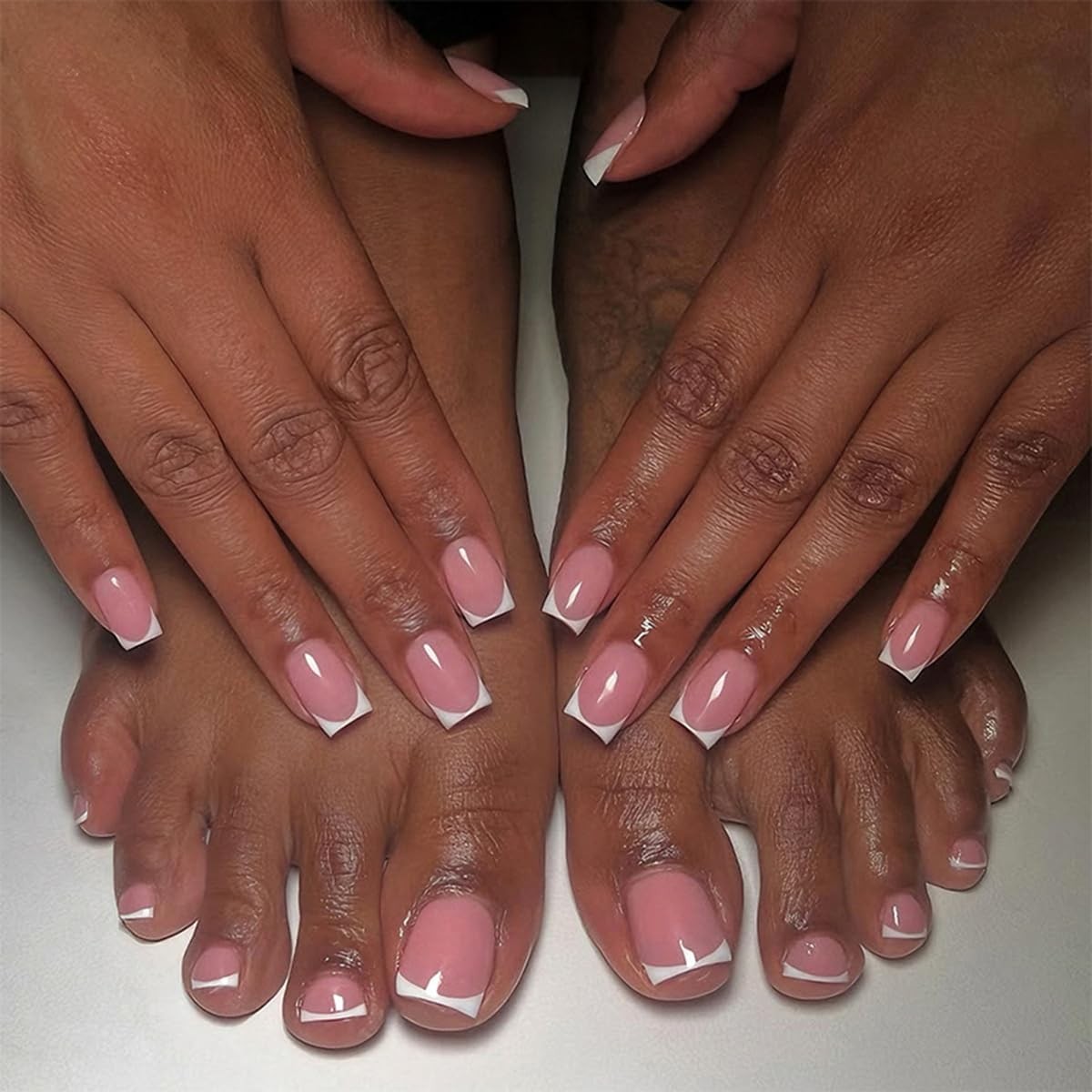 48 Pcs Pink Press On Nails Short Square & Press On Toenails Set,YEFIUO Summer…