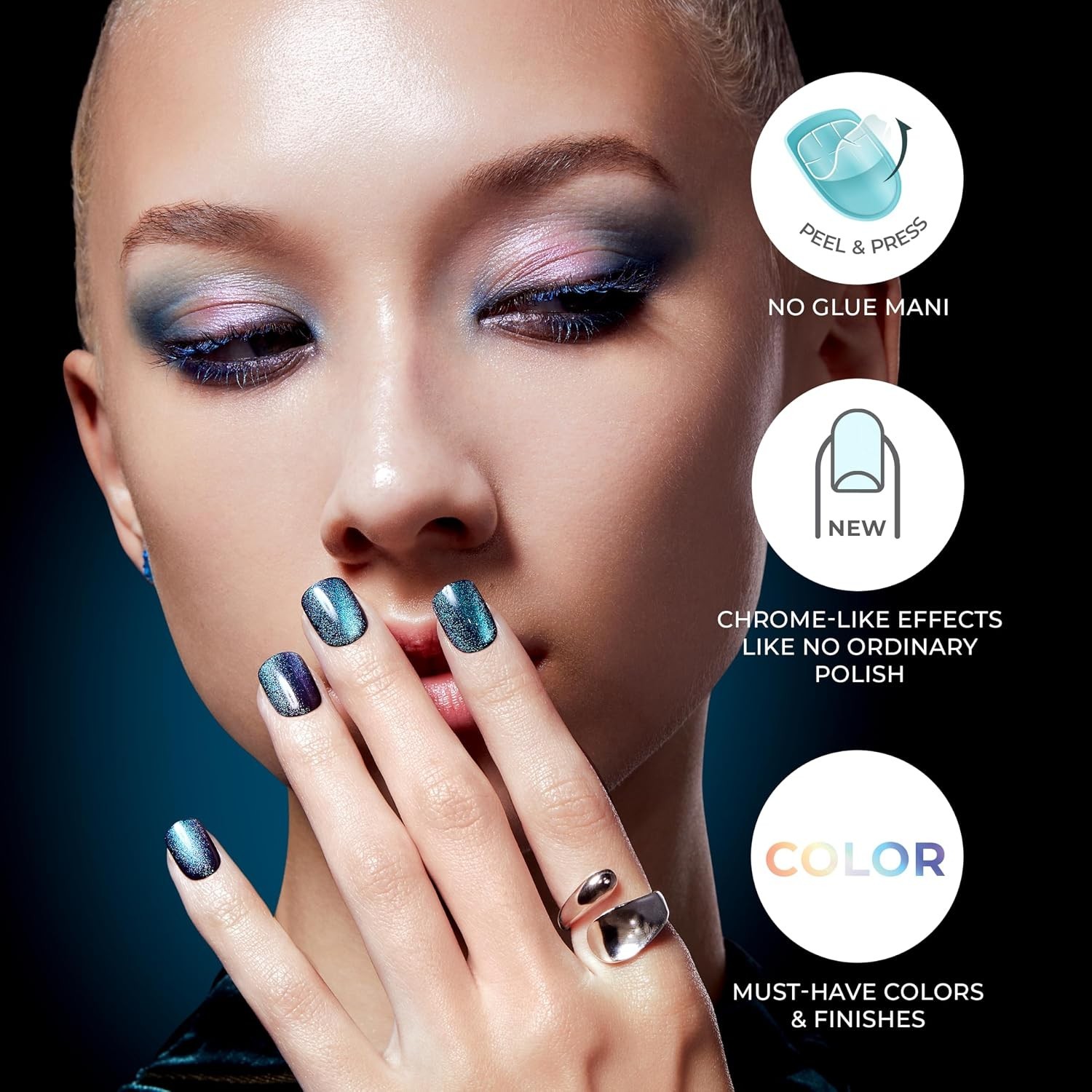 Kiss No Glue Mani Press On Nails, Color FX, ‘Late Night’, Pink, Short Size, S…
