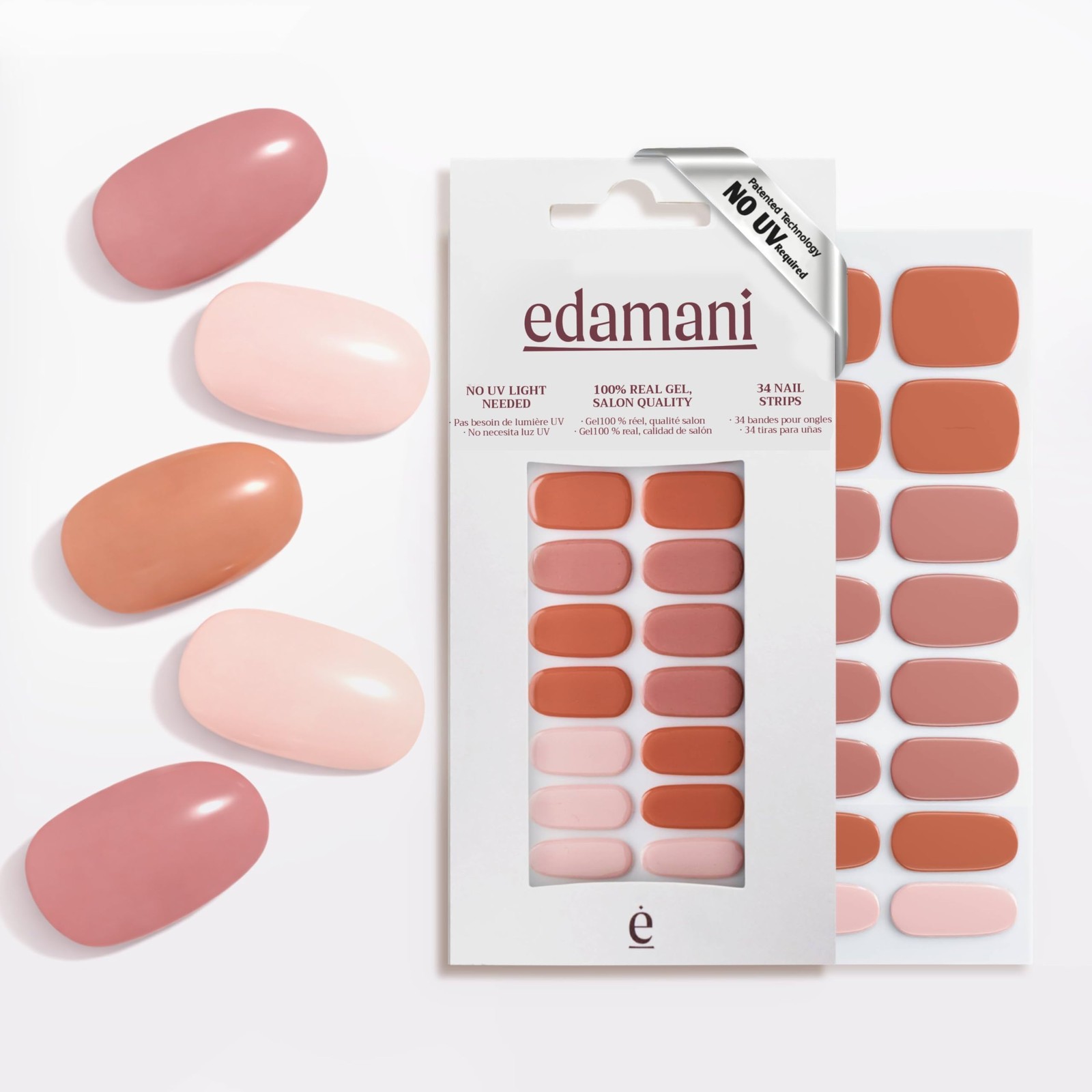Gel Nail Strips No UV Light Needed – 34 Pcs Fully Cured Gel Nail Polish Stick…
