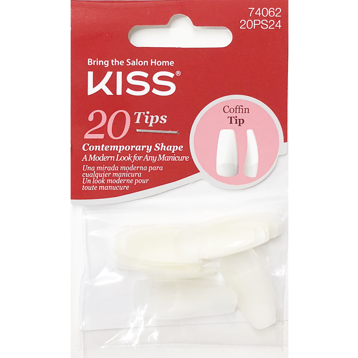 KISS BALLERINA COFFIN 20 TIPS NAILS #74062 20PS24 LONG LENGTH WHITE