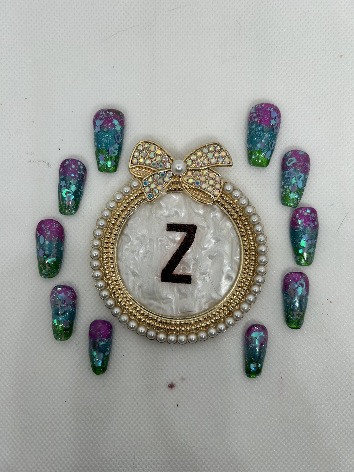Z NAILZ! Handmade Aquarium M Press On Nails In Blue, Purple & Green
