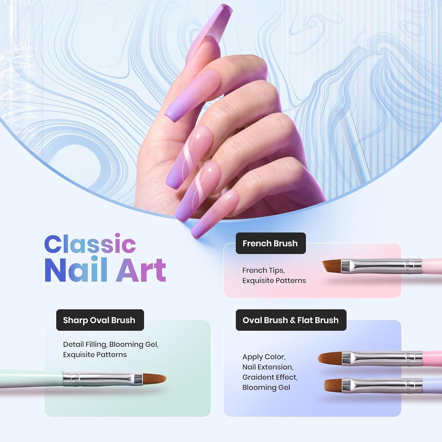 Nail Art Brushes, 6 Pcs Fingernail Art Design Pens | Wood Alloy Handle, Dotti…