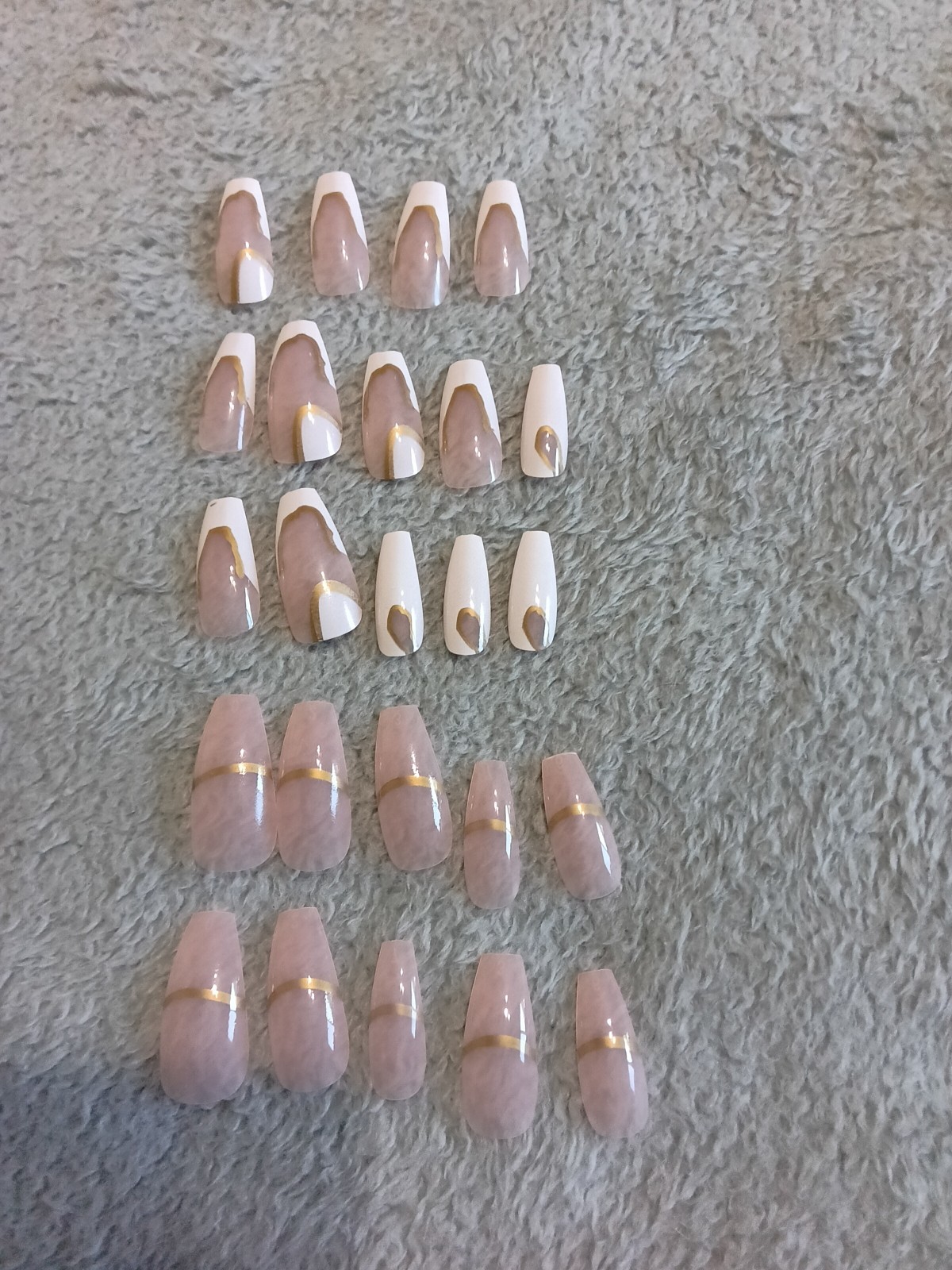 White Nude Gold French Ombre Almond Medium Press-On Nails Shiny Full Cover Set