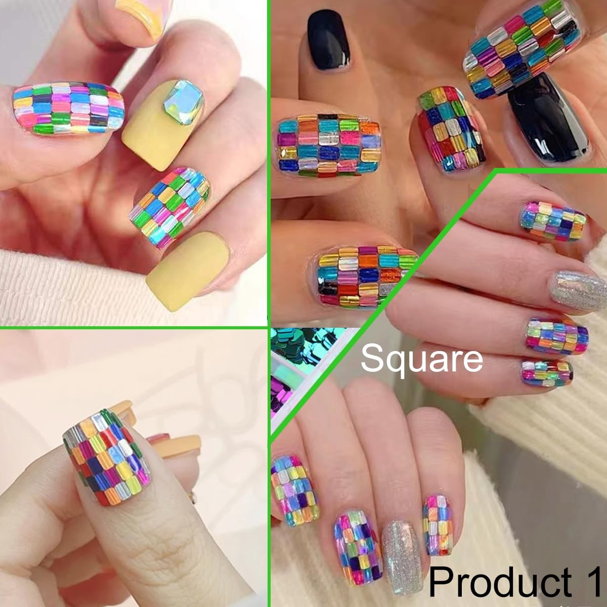 Holographic Nail Art Sequins, 3 Boxes 36 Grids