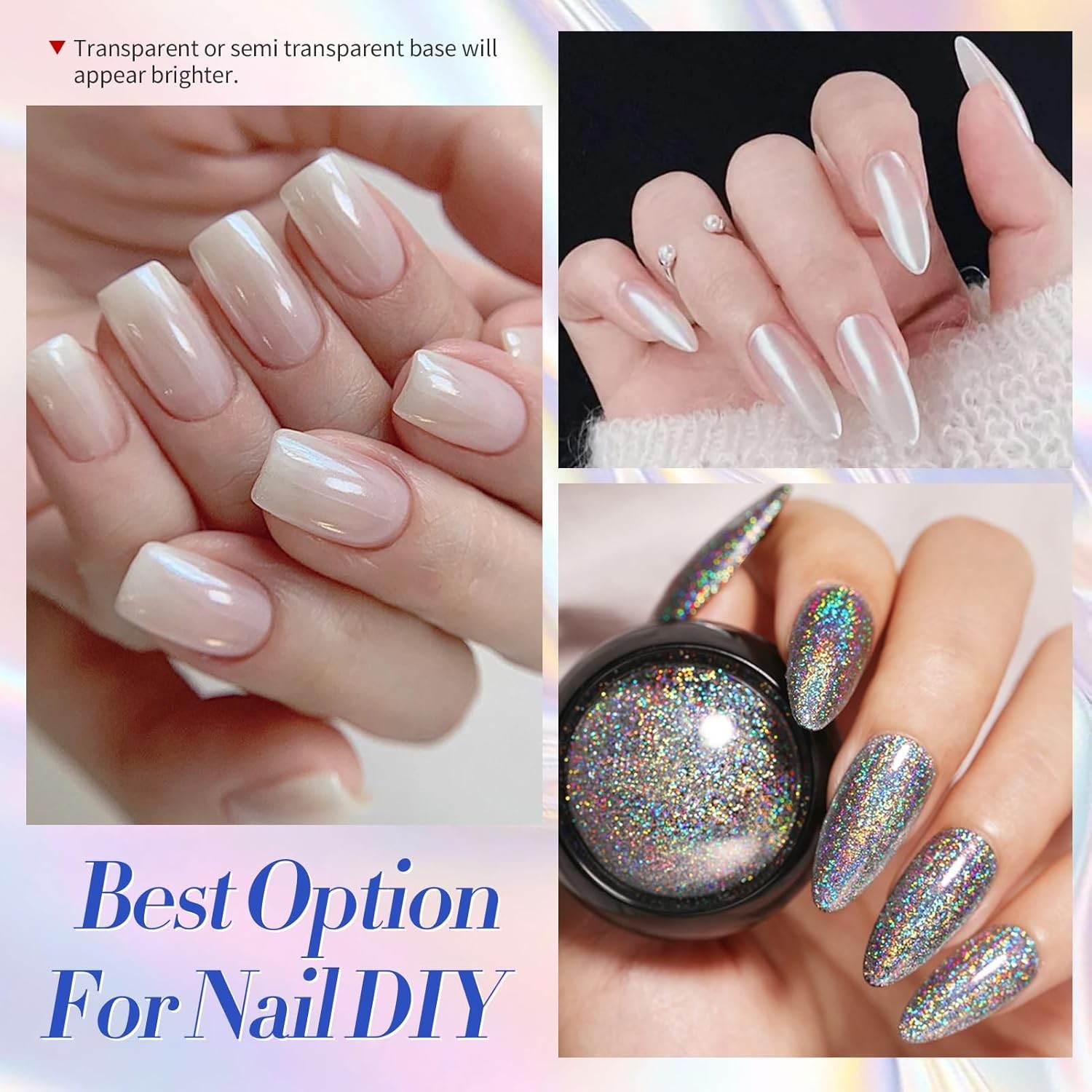 High-Gloss Holographic Nail Powder Set – 4 Colors for Easy Application