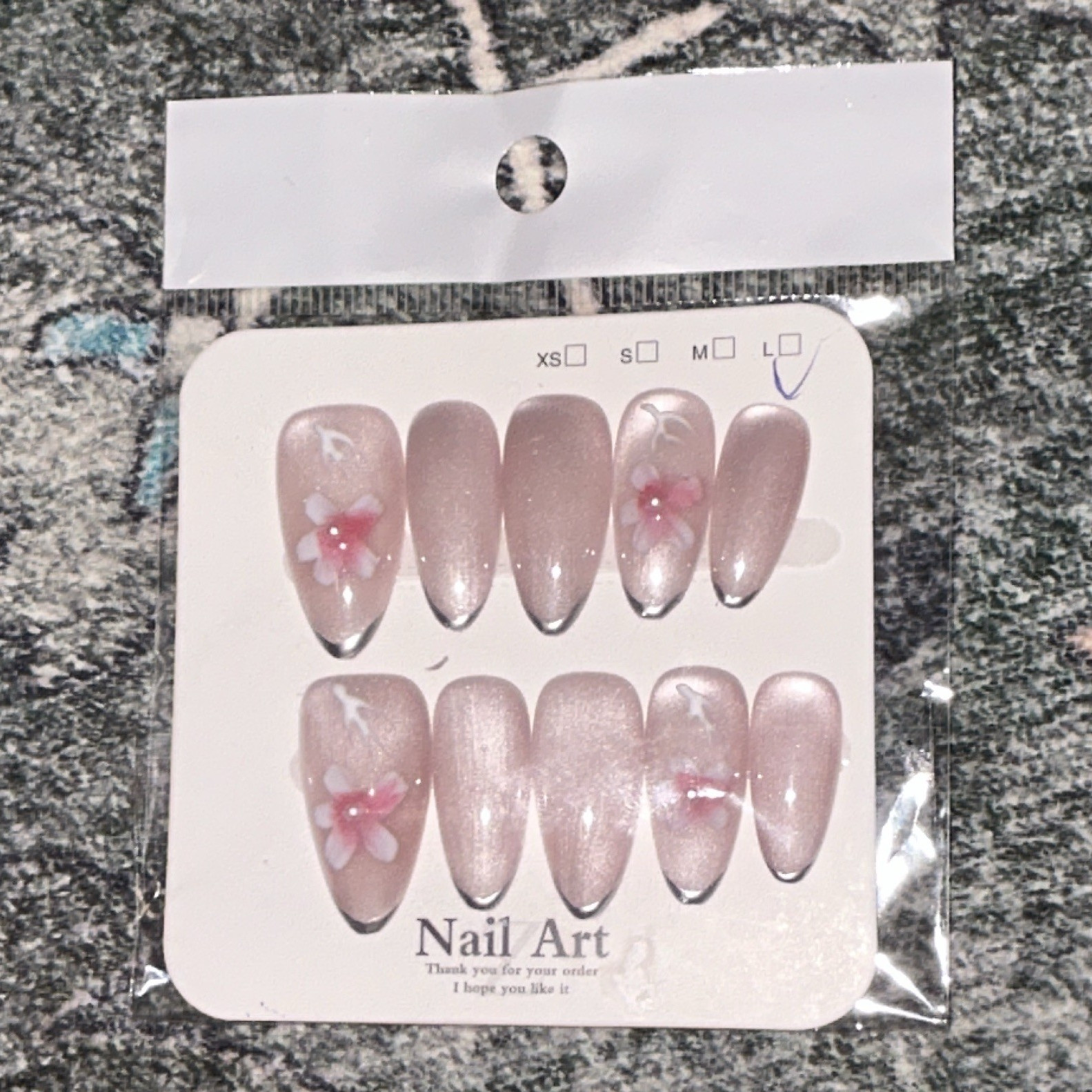 3D Shimmer Pink/White Floral Acrylic Press-On Nails Long Almond Full Cover