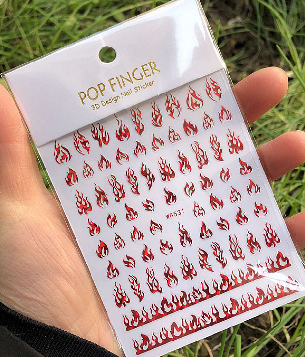 Laser Red Fire Flame Self-Adhesive Nail Decal Sticker ( 5 Colors)