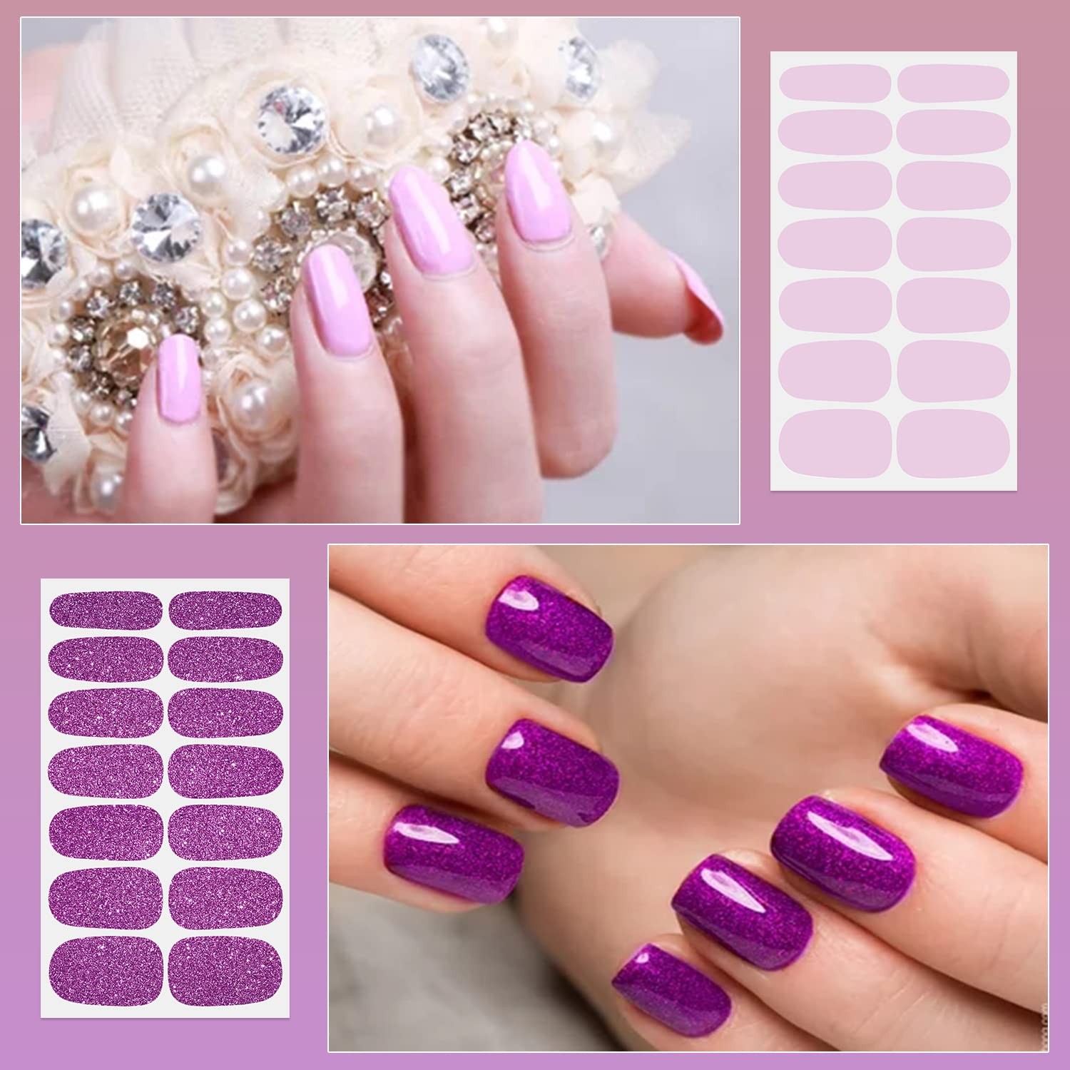 24 Sheets Solid Color Nail Polish Strips Glitter Nail Wraps Gel Nail Strips S…