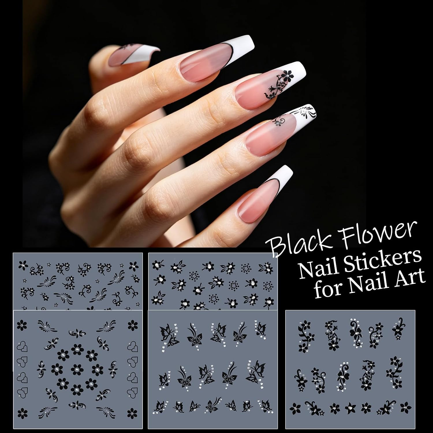 50 Sheets Nail Stickers for Nail Art, Colorful Flower Nail Art Stickers for Kids