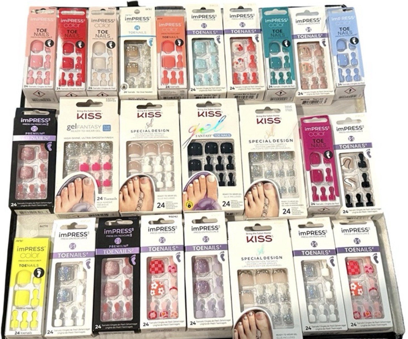 “Set of 100” Kiss imPRESS TOE Nails Mixed LOT**NEW DESIGNS**** CLOSEOUT–Deal# 56