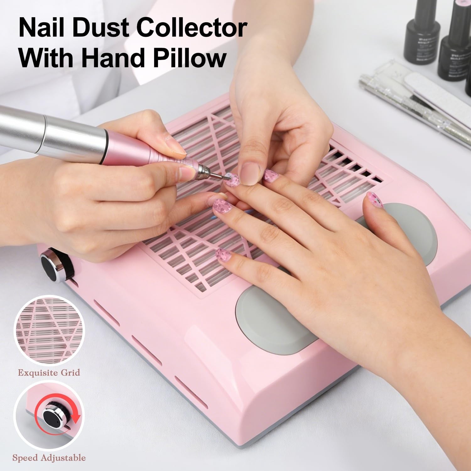 80W Pink Nail Dust Collector & Vacuum for Manicure – Powerful, Adjustable & P…