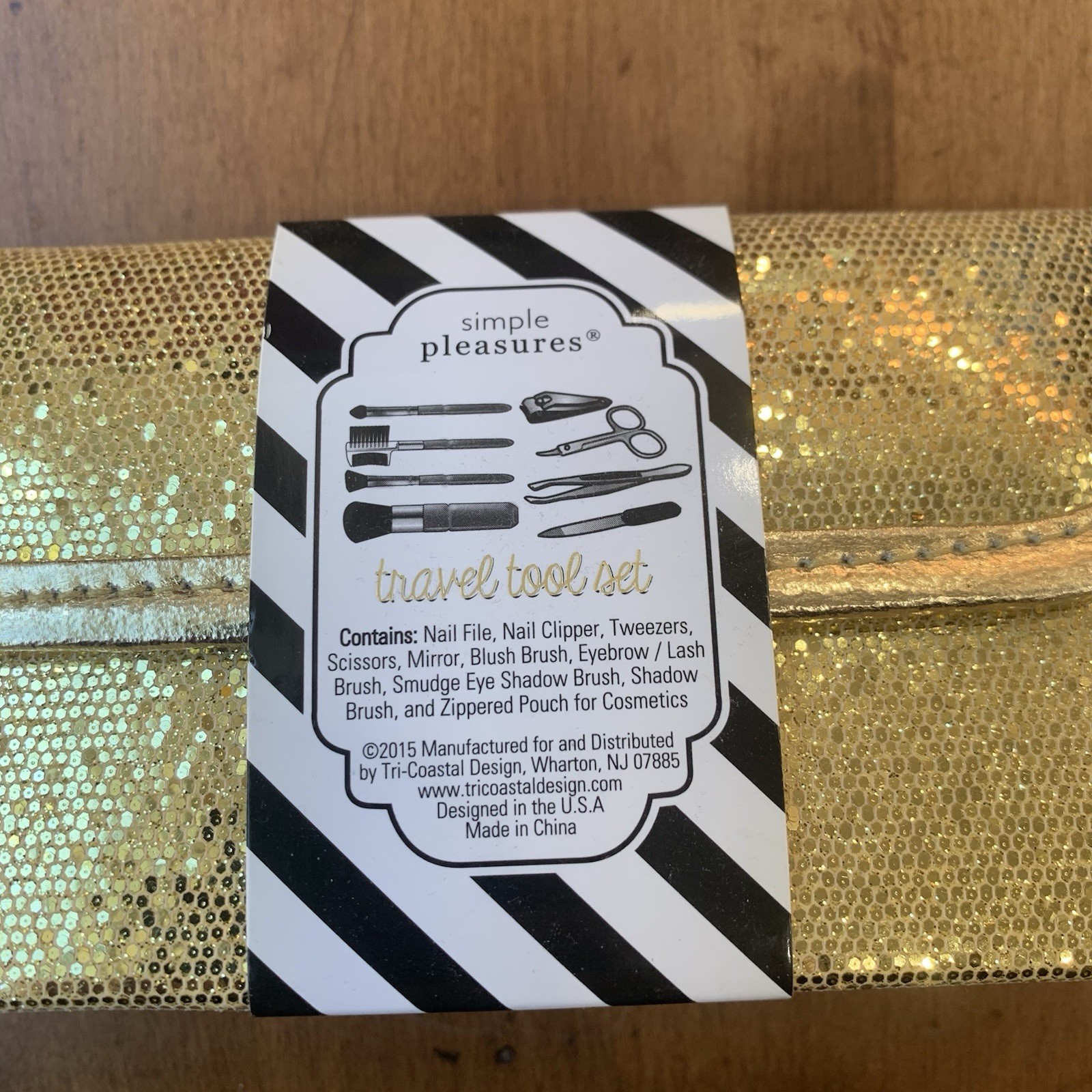 Simple Pleasures Travel Tool Makeup Set Nail Scissors In Sparkly Gold Zip Case
